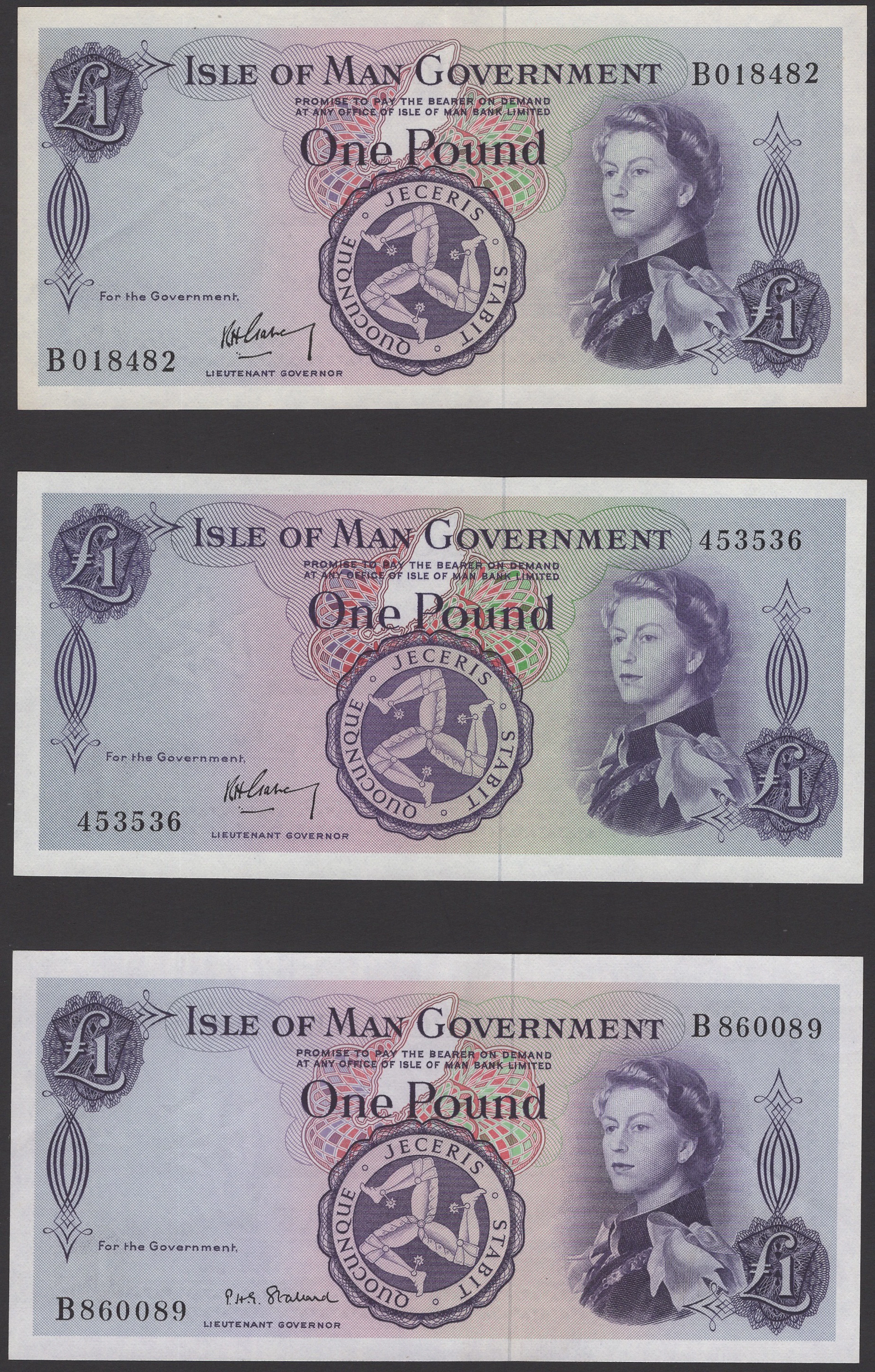 Isle of Man Government, R.H.Garvey, £1 (3), ND (1961-7), serial numbers