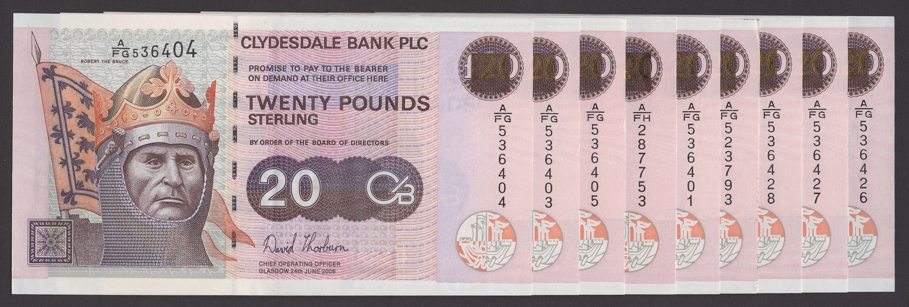 Clydesdale Bank PLC, £20 (9), 24 June 2006, Thorburn signautre, one