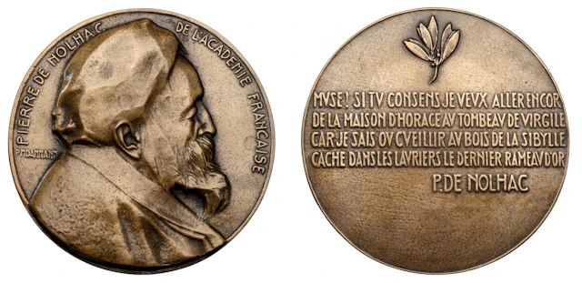 FRANCE, Pierre de Nolhac, 1936, a large Art Déco bronze medal by P.-M.