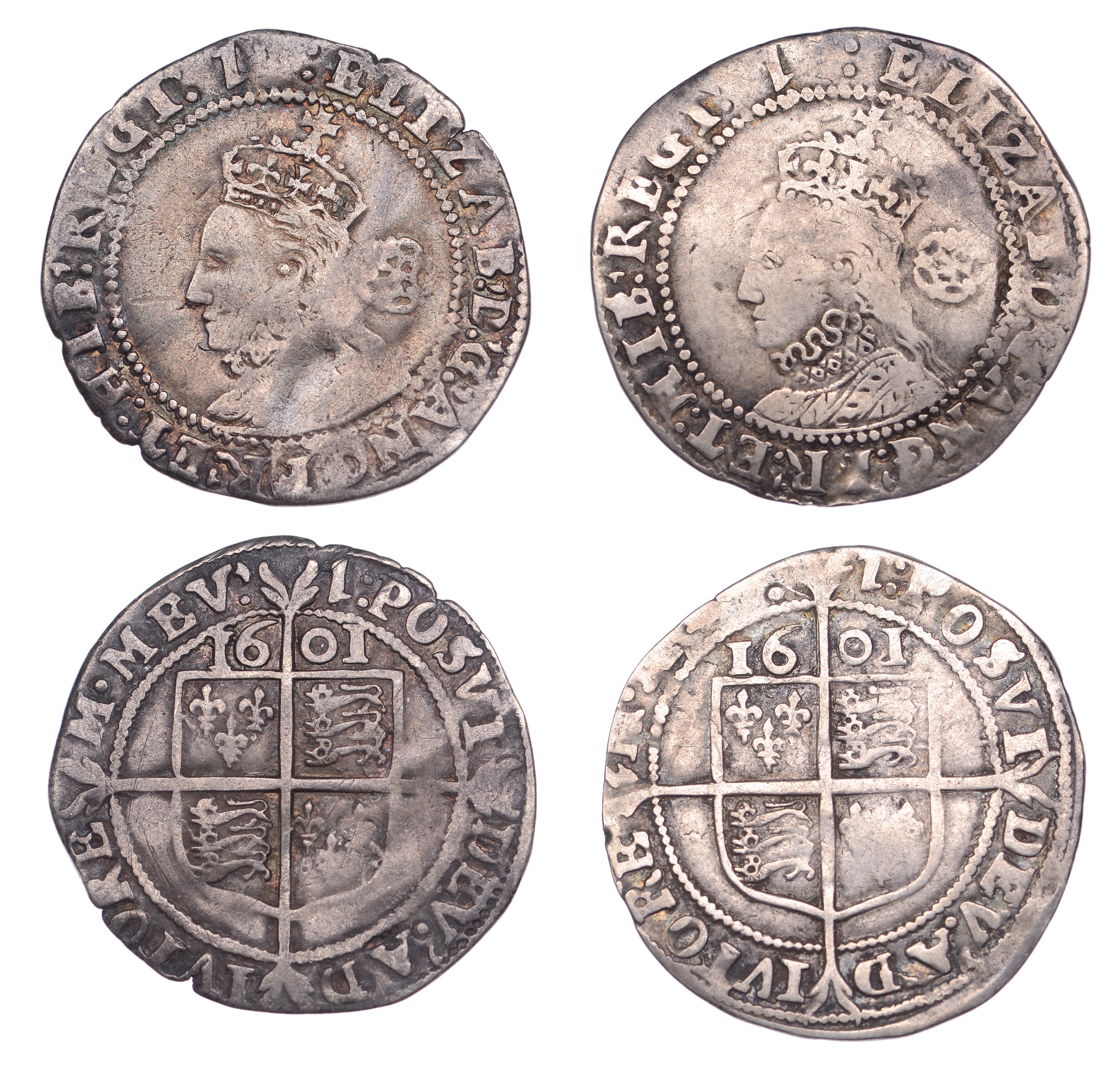 Elizabeth I, Seventh issue, Sixpences (2), both 1601 (first over 159[–]?)