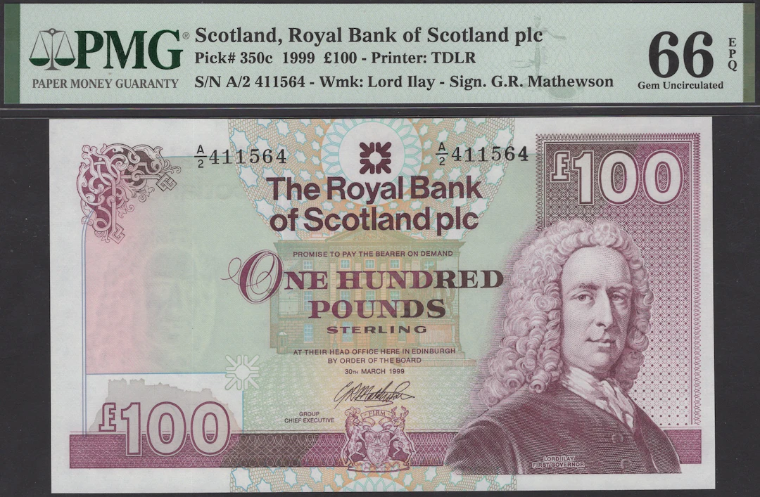 Royal Bank of Scotland PLC, £100, 30 March 1999, serial number A/2