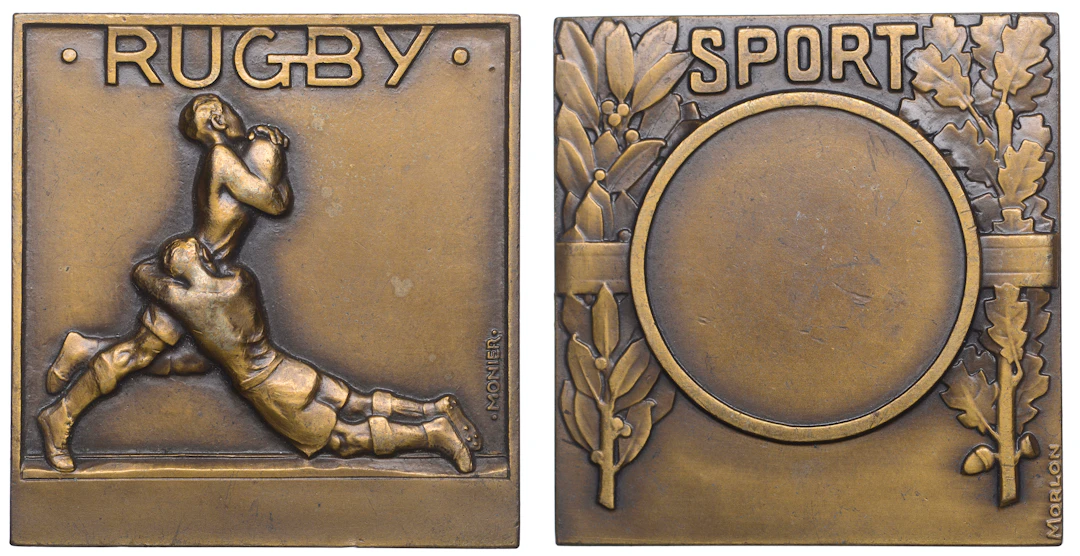 FRANCE, Rugby, 1941, an Art Déco bronze award plaque by E.-A. Monier