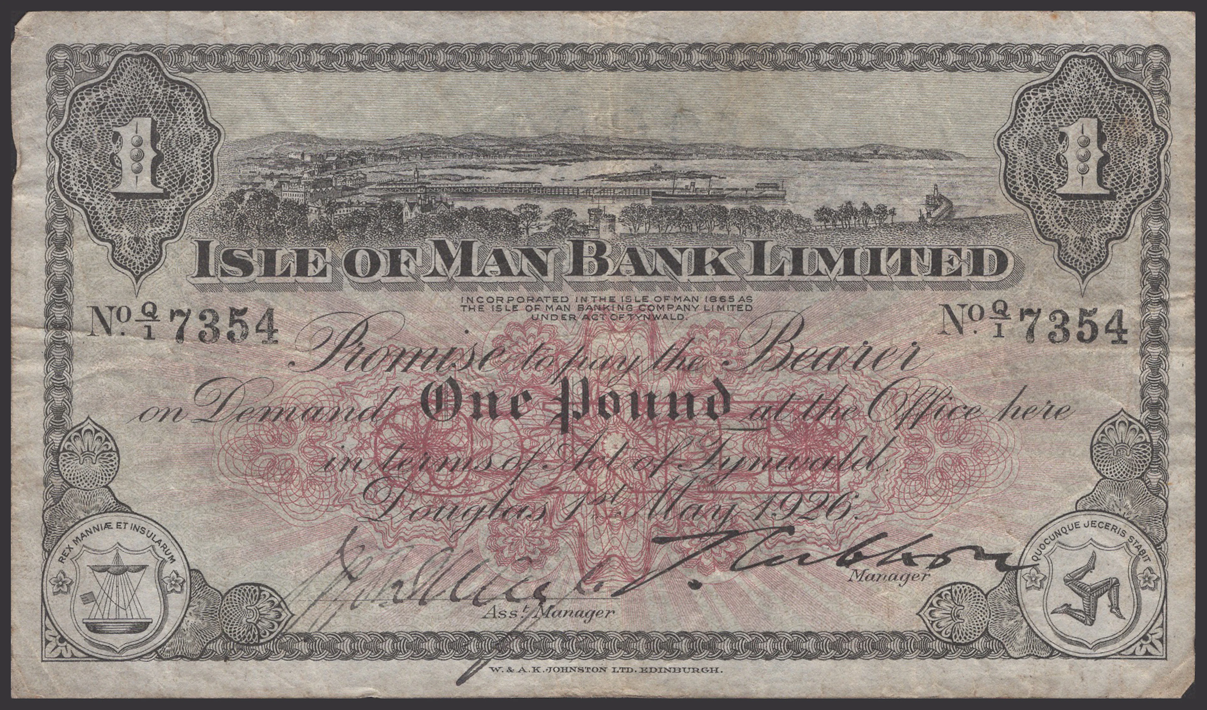 Isle of Man Bank Limited, £1, 1 May 1926, serial number Q/1 7354