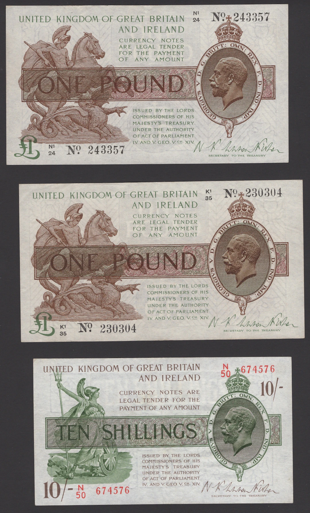 Treasury Series, Warren Fisher, 10 Shillings, 6 November 1922, serial