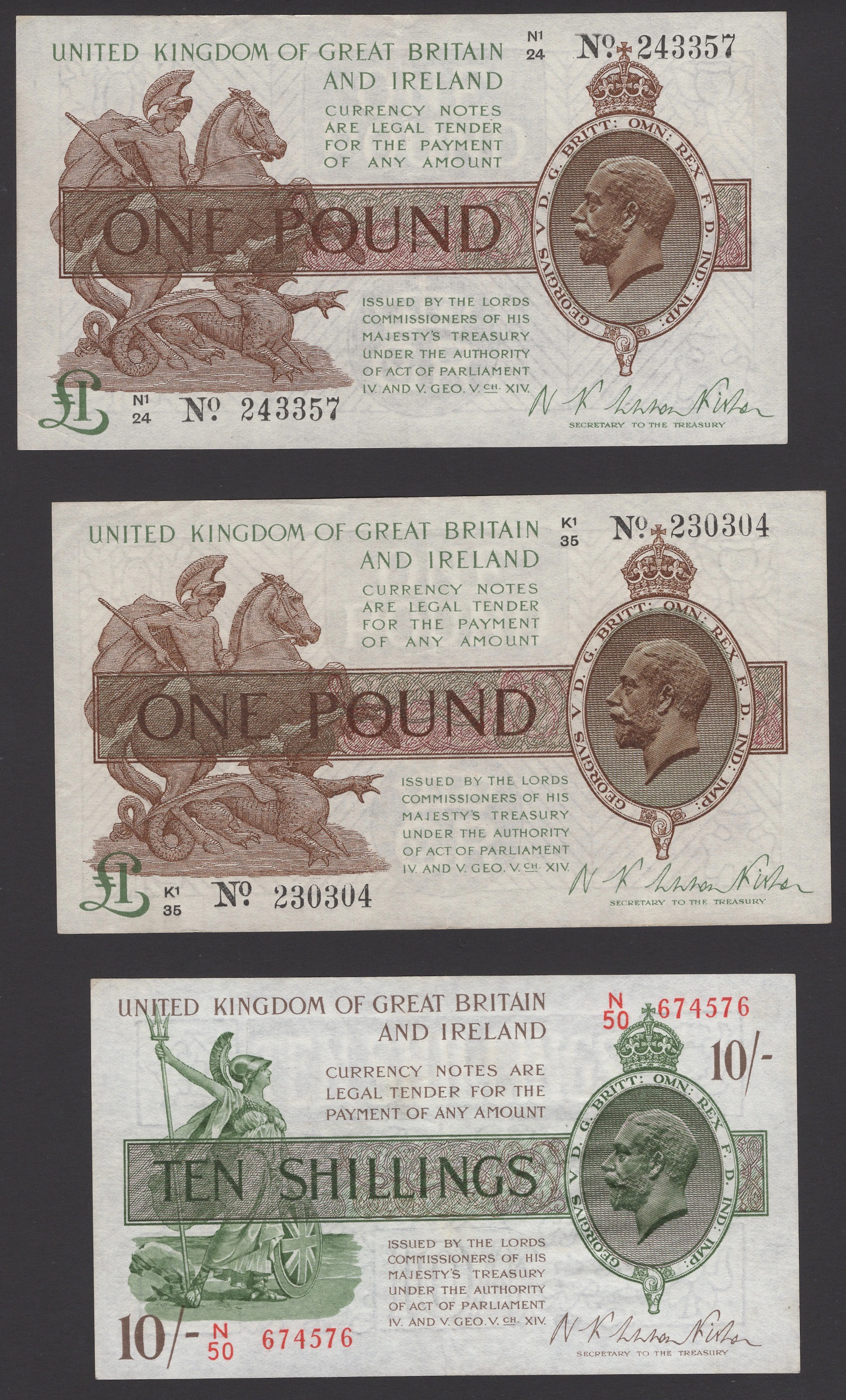 Treasury Series, Warren Fisher, 10 Shillings, 6 November 1922, serial