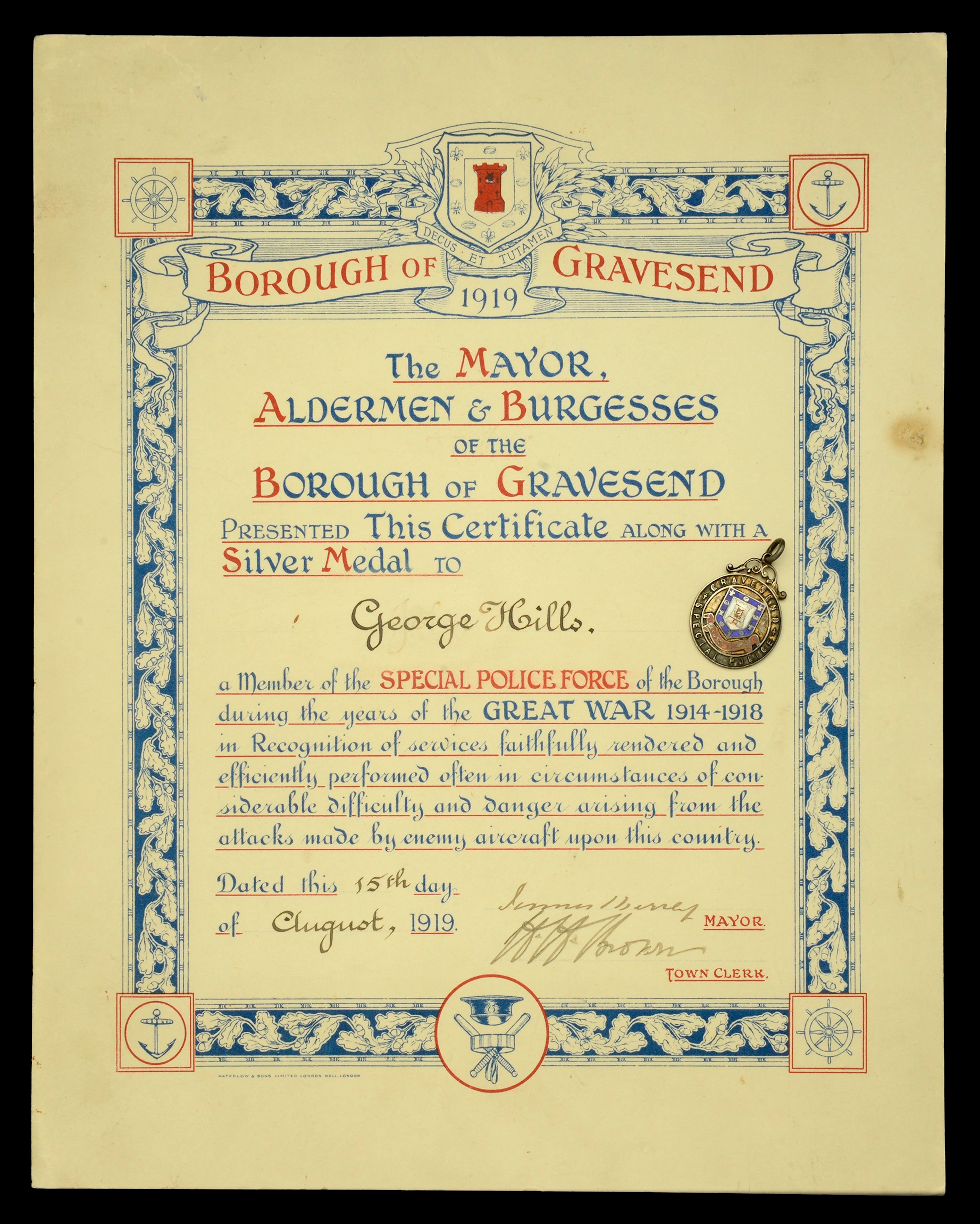Gravesend Special Police Medal 1914-18, 27mm, silver, silver-gilt