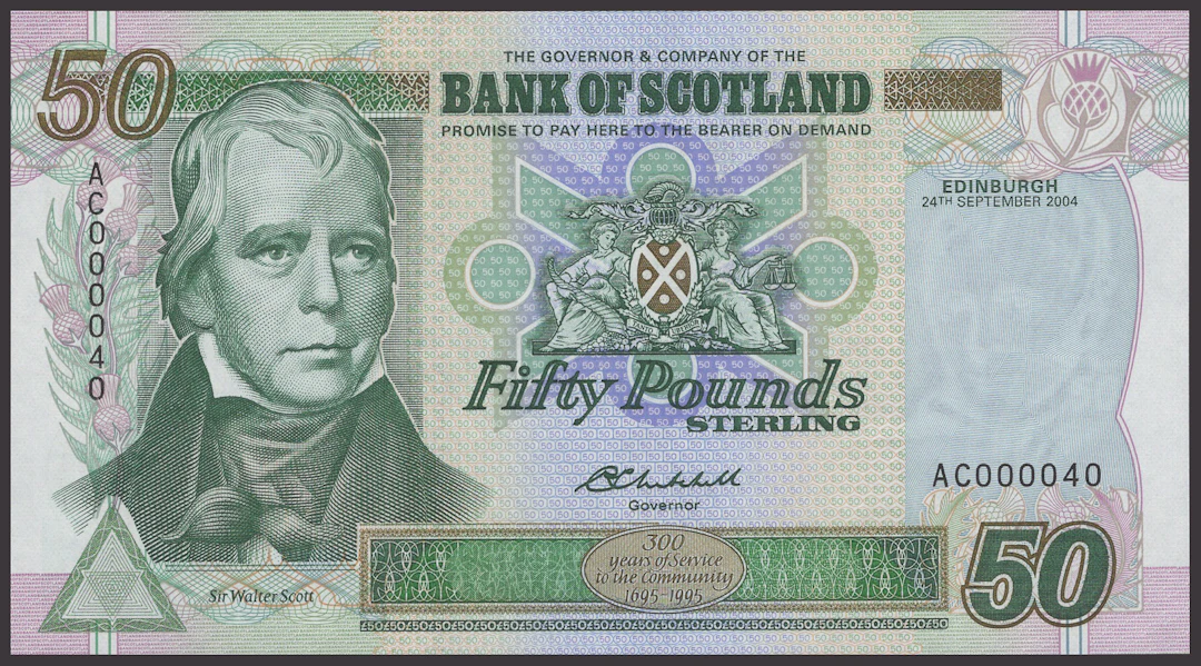 Bank of Scotland, £50, 24 September 2004, serial number AC000040