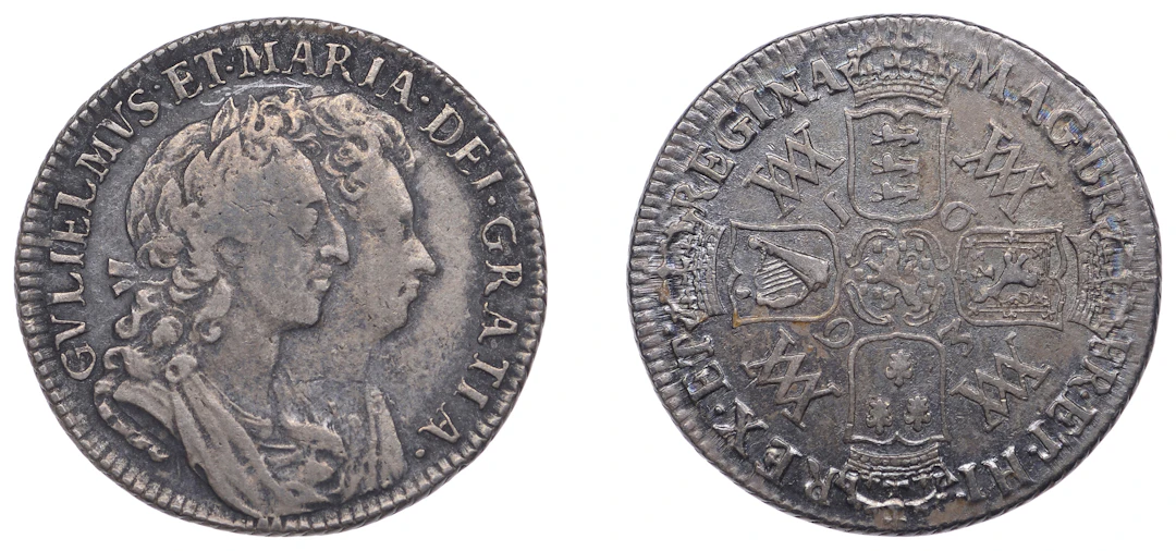 William and Mary (1688-1694), Shilling, 1693, stop after gratia, harp