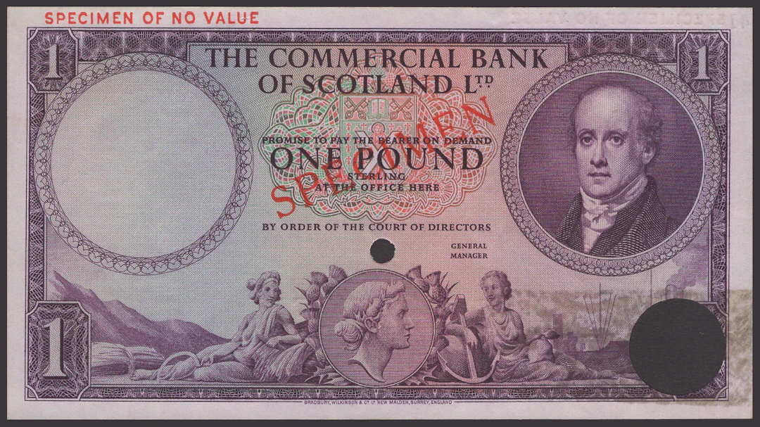 Commercial Bank of Scotland Limited, specimen £1, ND (1947), no serial