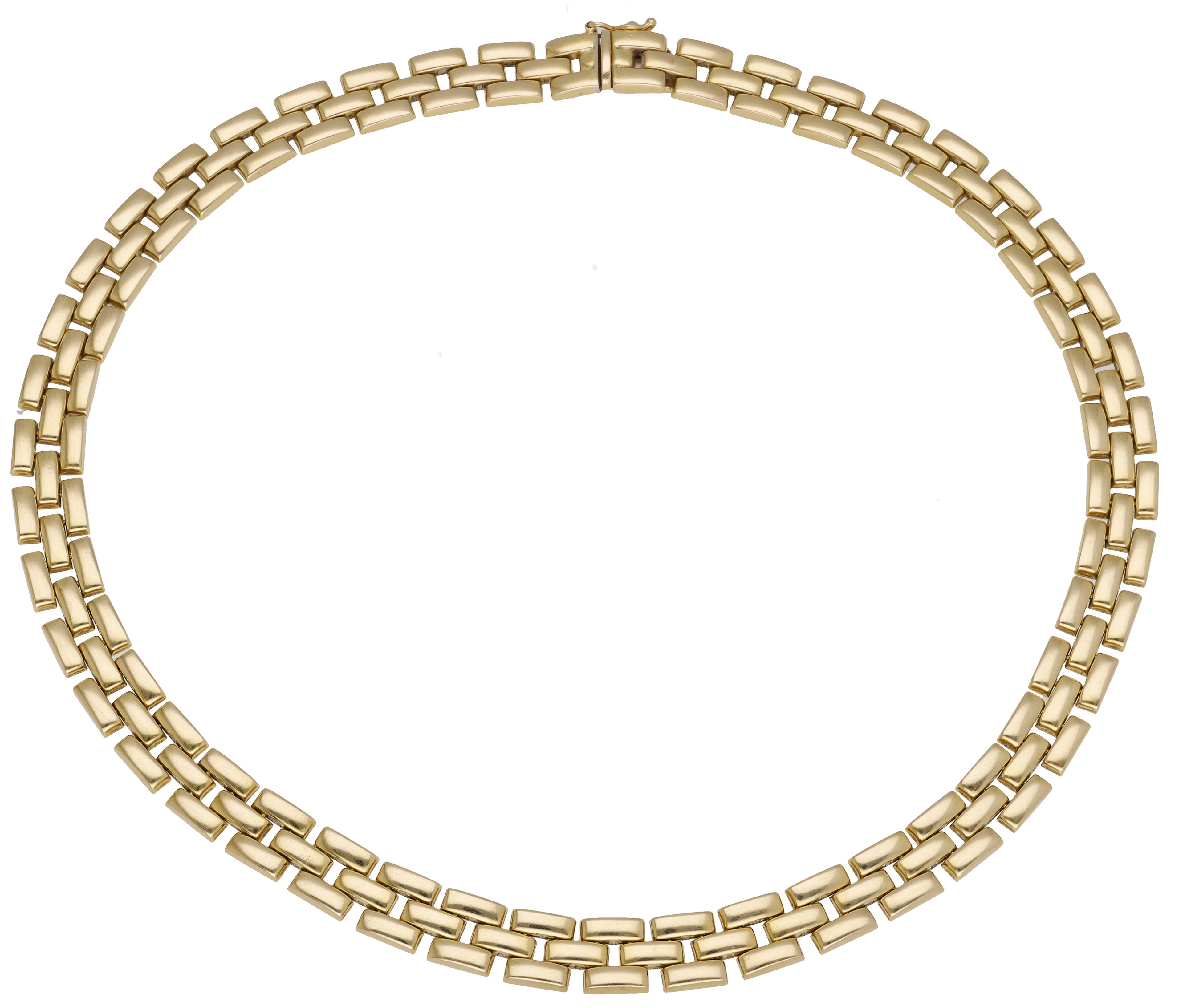 A brick-link necklace, with polished finish, Italian assay mark, stamped