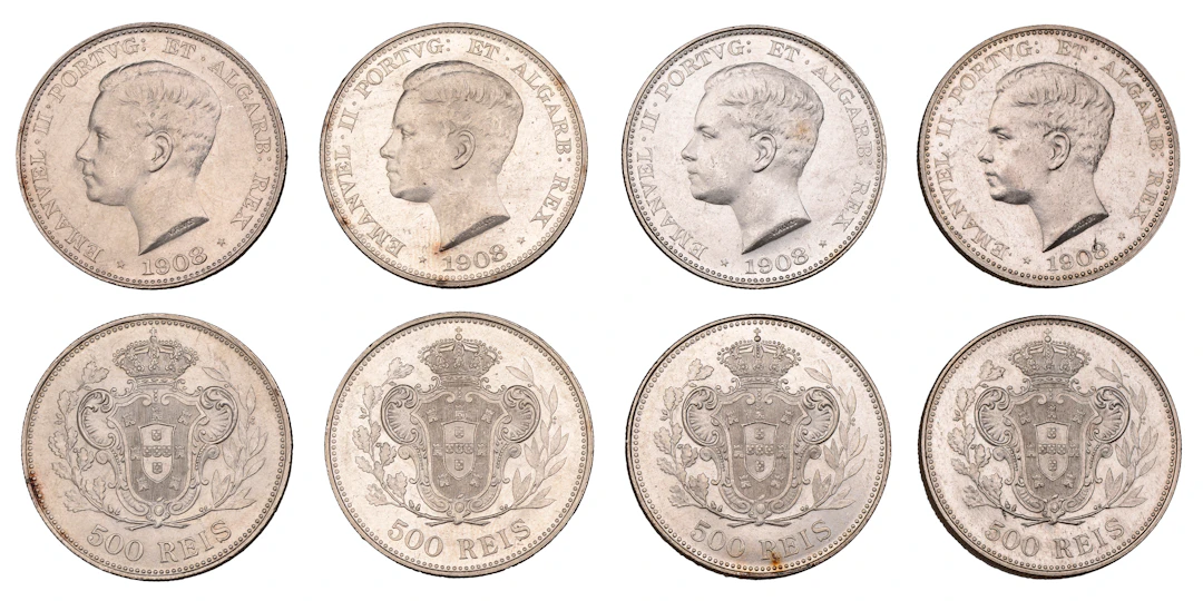 Portugal, Manuel II, 500 Reis (4), all 1908, Lisbon (KM 547) [4].