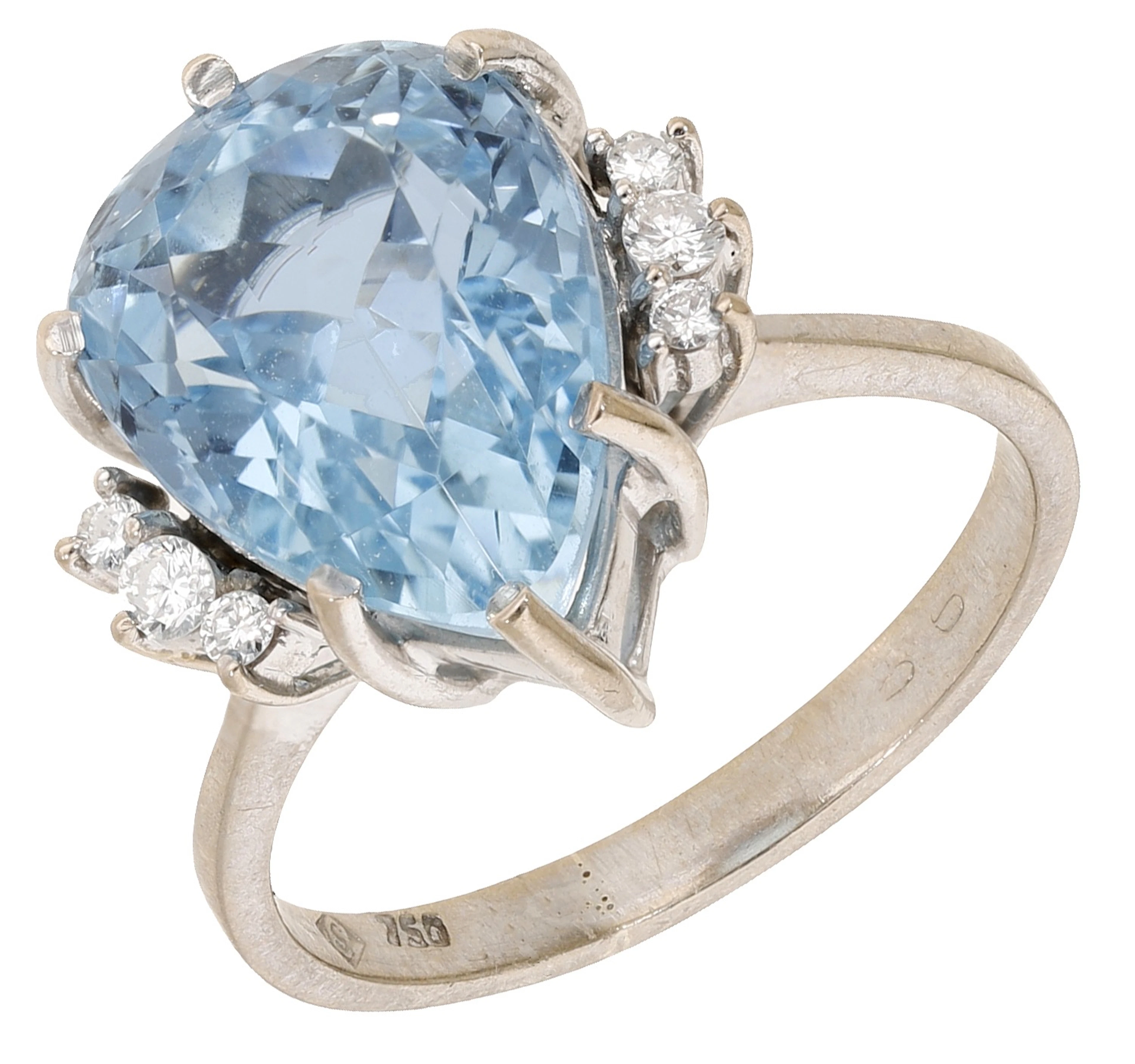 An aquamarine and diamond dress ring by H. Stern, the pear-cut aquamarine