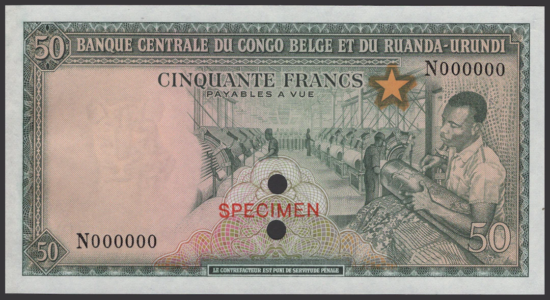 Banque Centrale du Congo Belge et du Ruanda-Urundi, colour trial 50