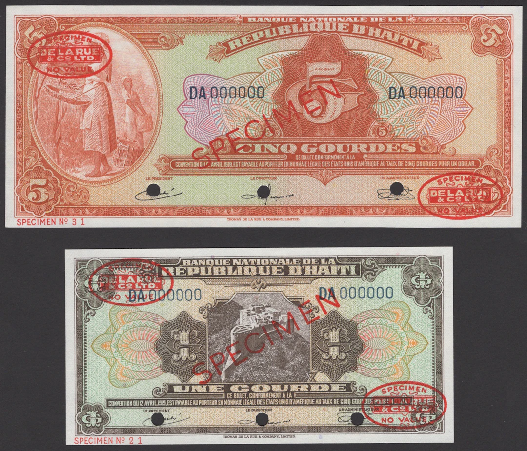 Banque Nationale de la Republique d’Haiti, specimen 1 Gourde, 1919