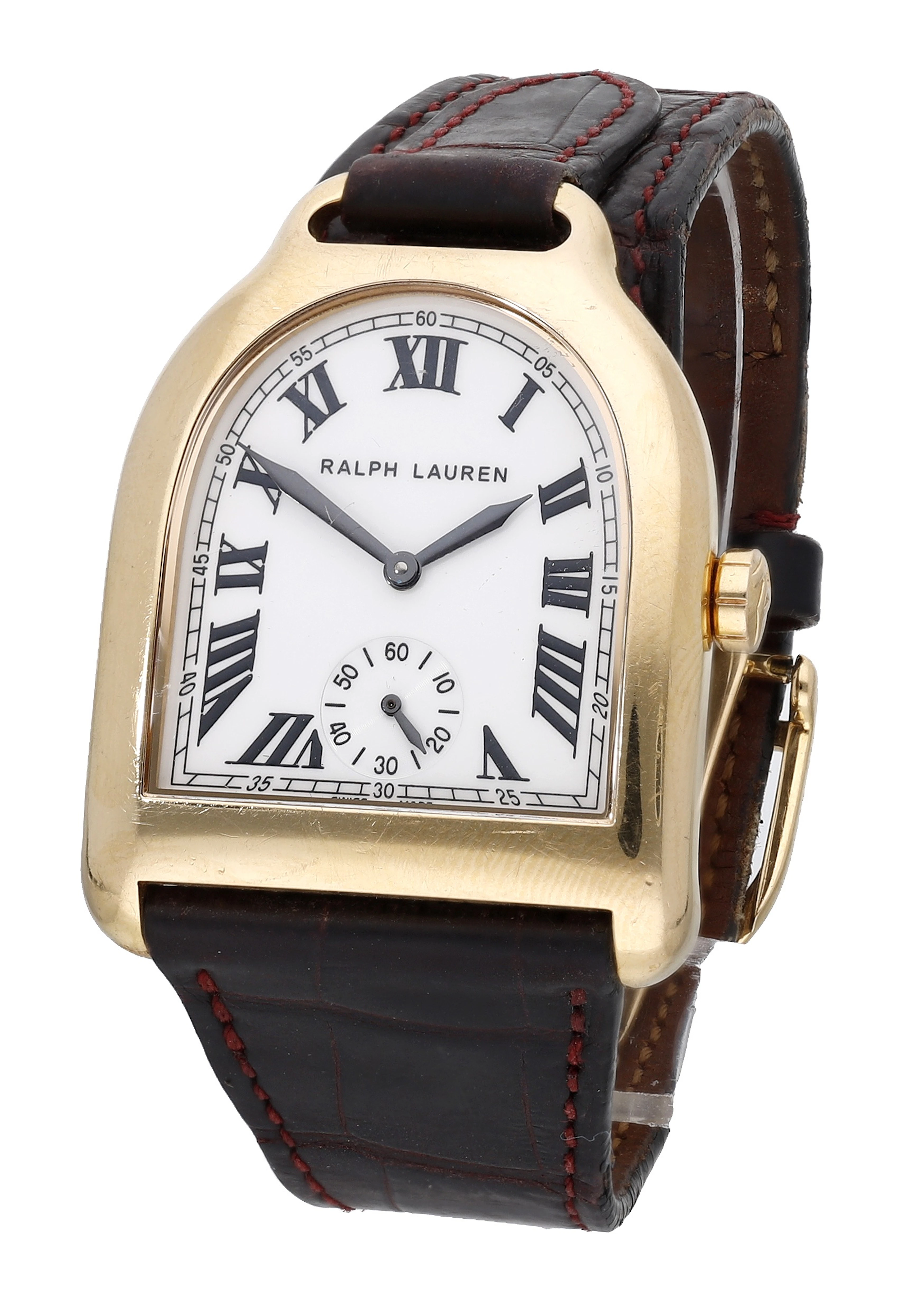 Ralph Lauren. A gold stirrup-form wristwatch, circa 2010. Movement: