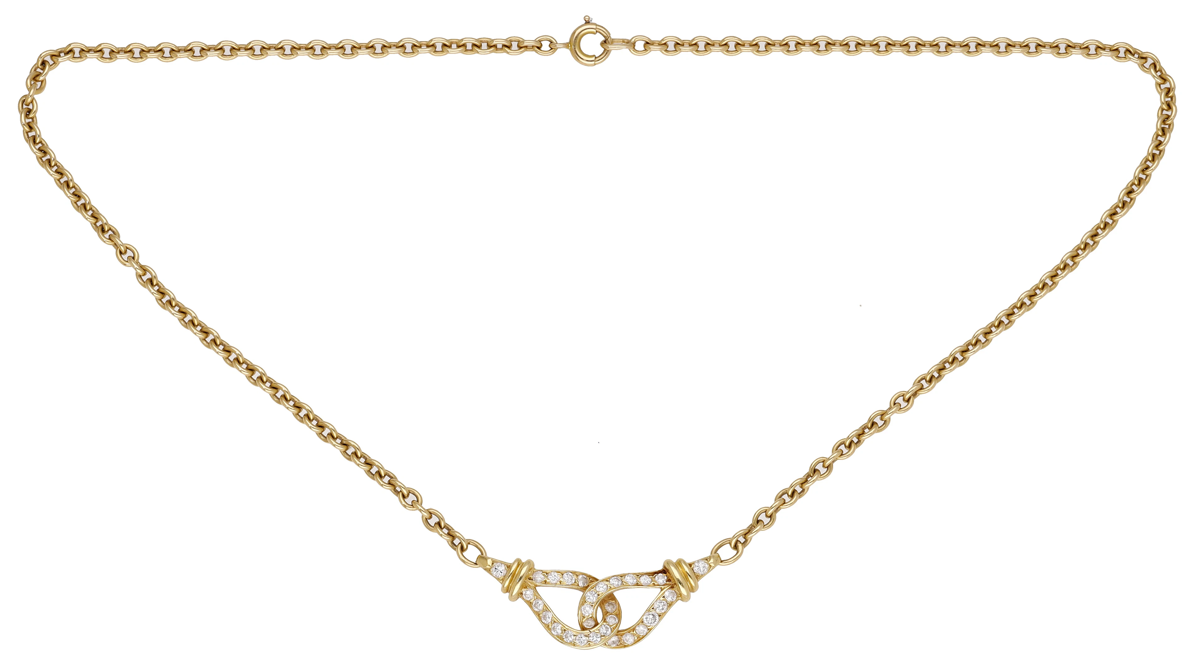 An 18ct gold and diamond necklace by Cartier, centred with two interlinked