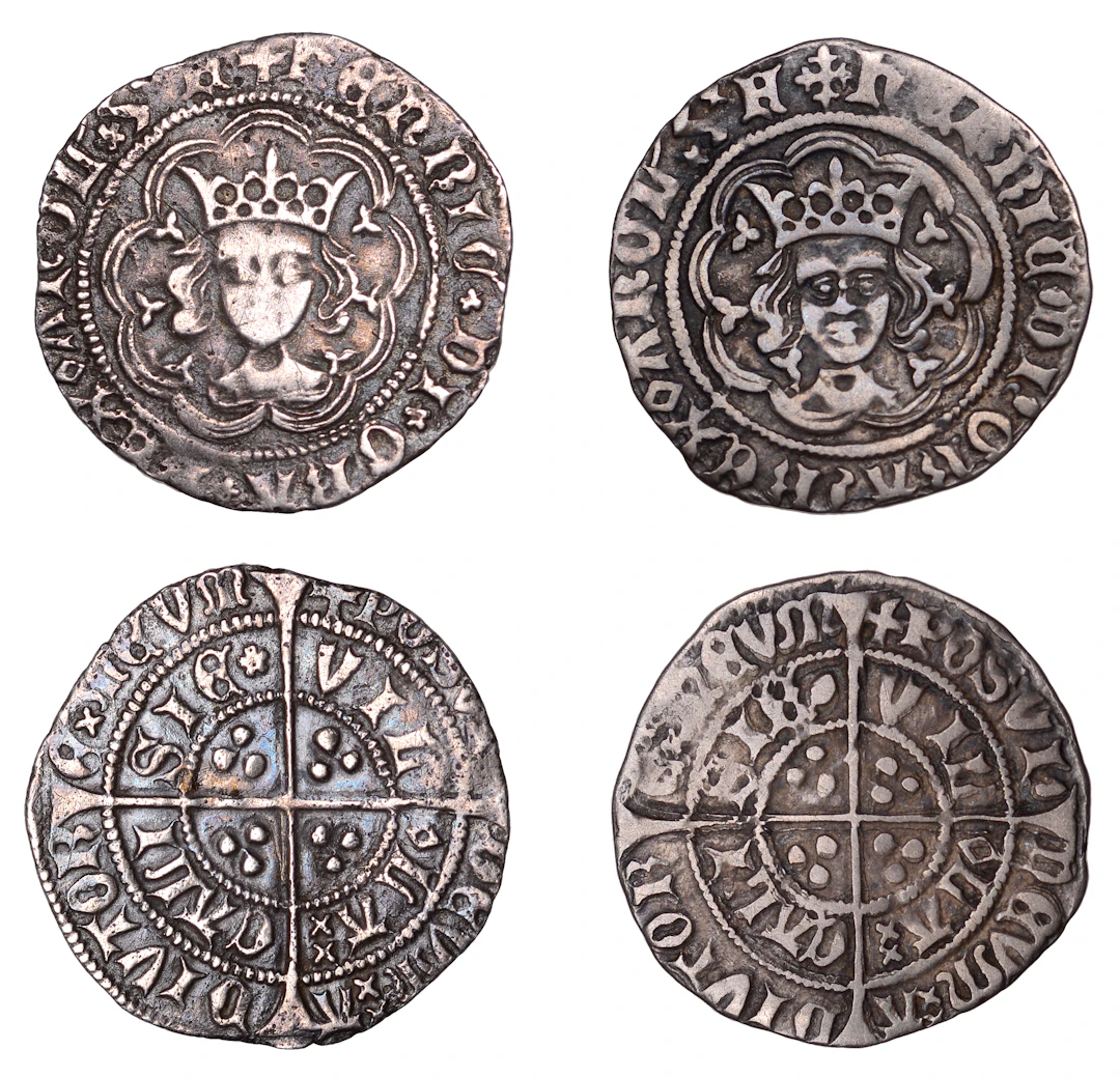 Henry VI, Halfgroats (2), Rosette-Mascle issue, Calais, mm. cross