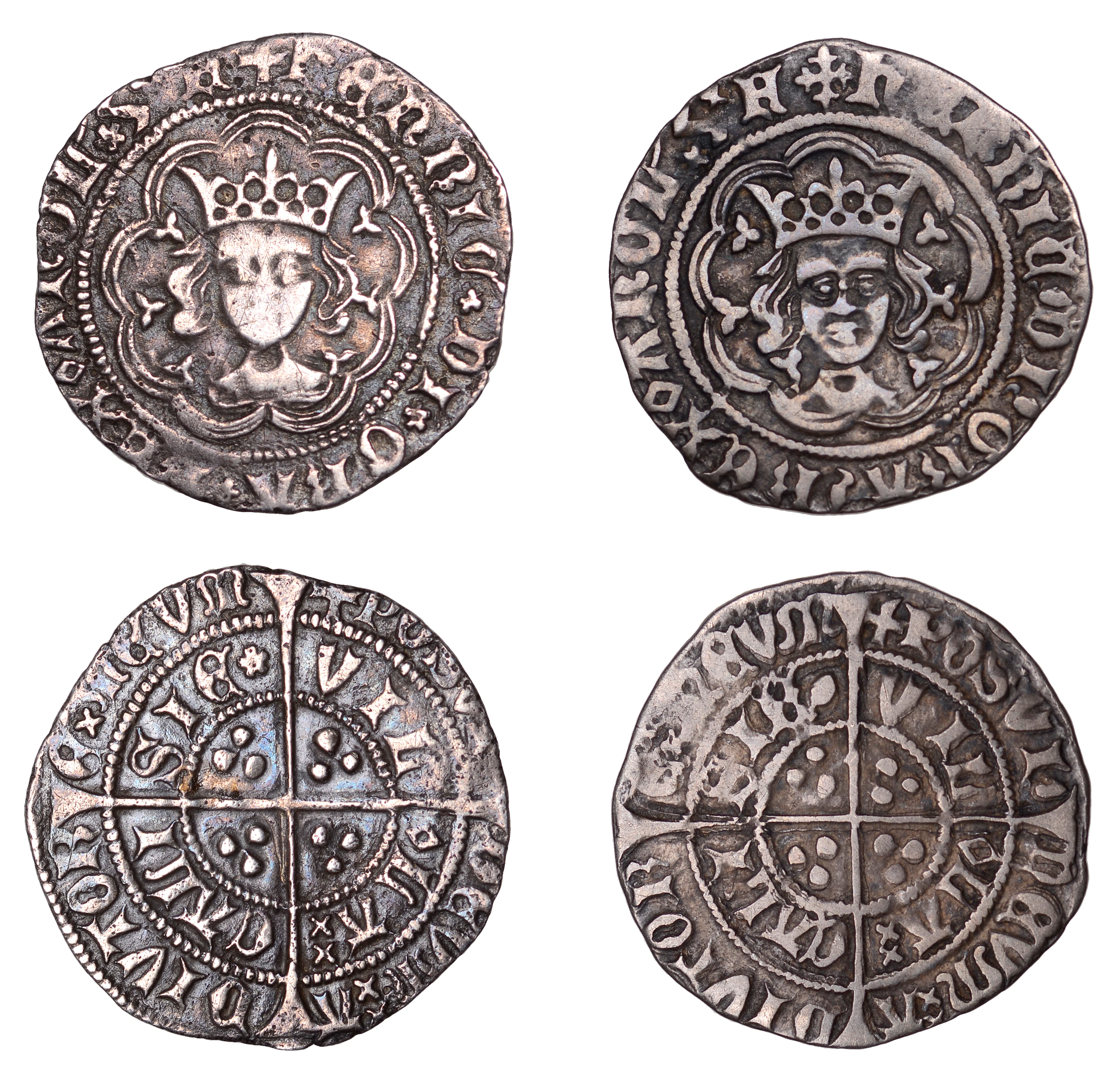 Henry VI, Halfgroats (2), Rosette-Mascle issue, Calais, mm. cross