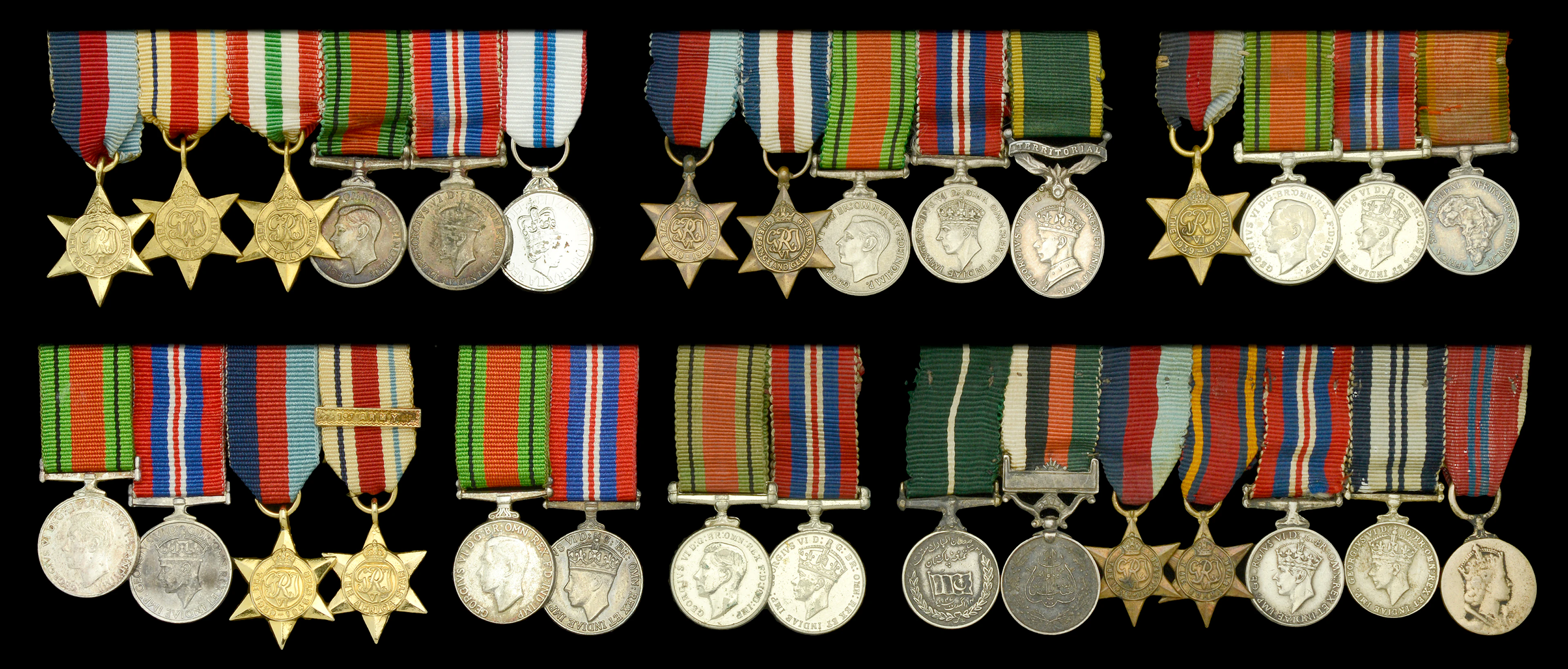 An unattributed mounted group of six miniature dress medals 1939-45