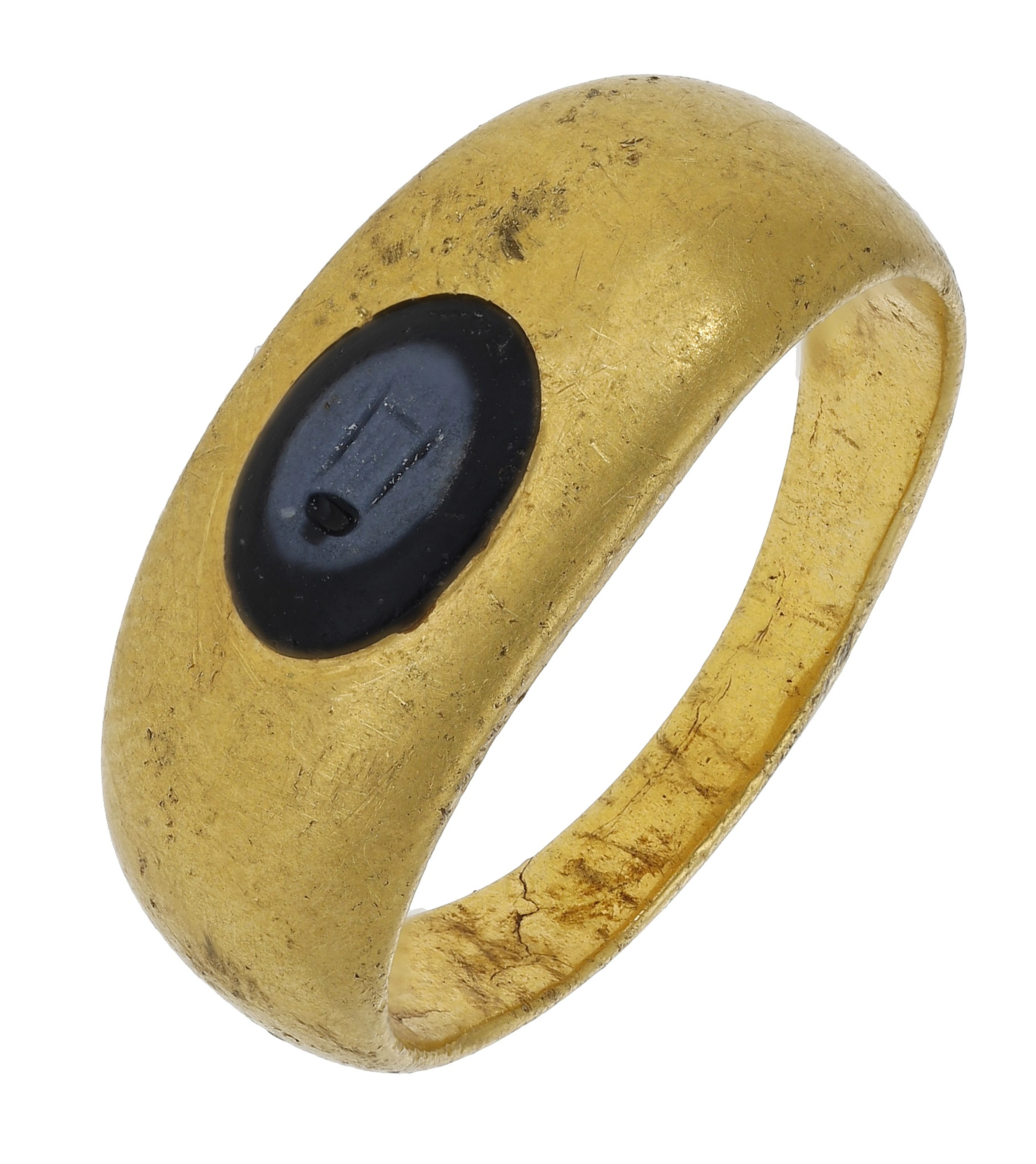 A Roman gold and intaglio ring, circa AD. 0-300, the tapering D-section