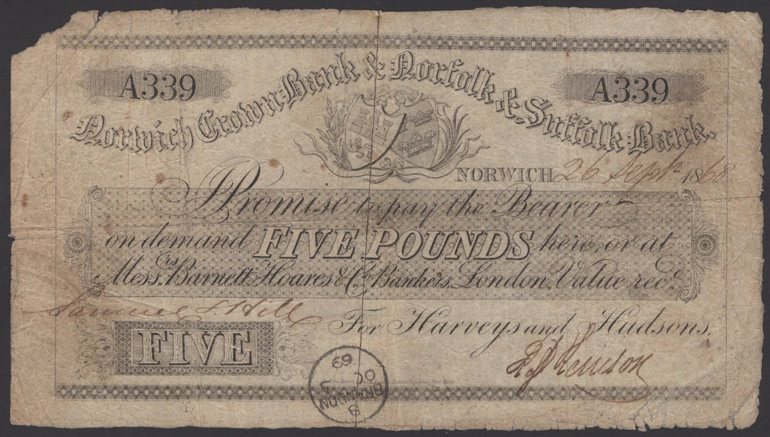 Norfolk Crown Bank & Norfolk & Suffolk Bank, for Harveys and Hudsons