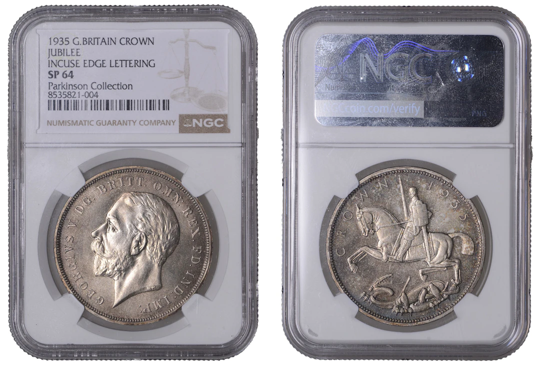 George V (1910-1936), Specimen Crown, 1935, Silver Jubilee, edge xxv