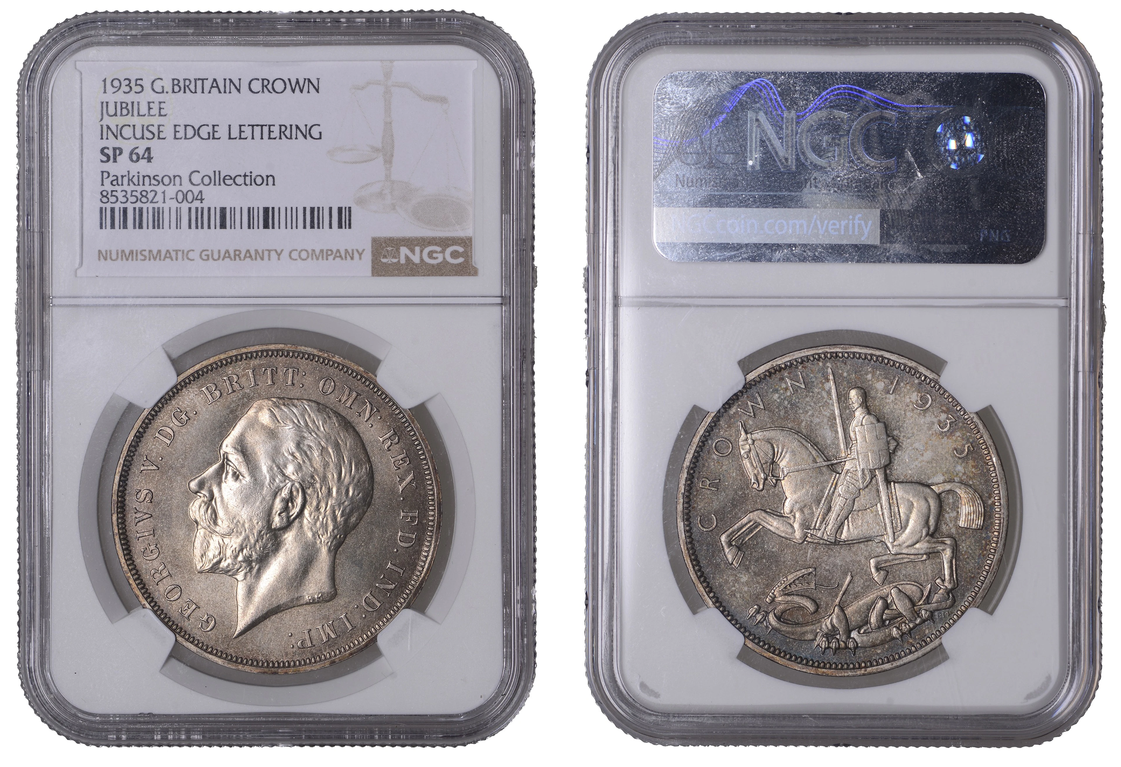 George V (1910-1936), Specimen Crown, 1935, Silver Jubilee, edge xxv