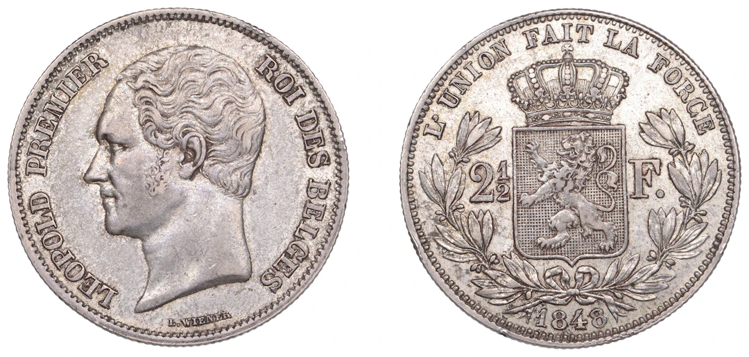 Belgium, Leopold I, Two-and-a-Half Francs, 1848, small head, Brussels