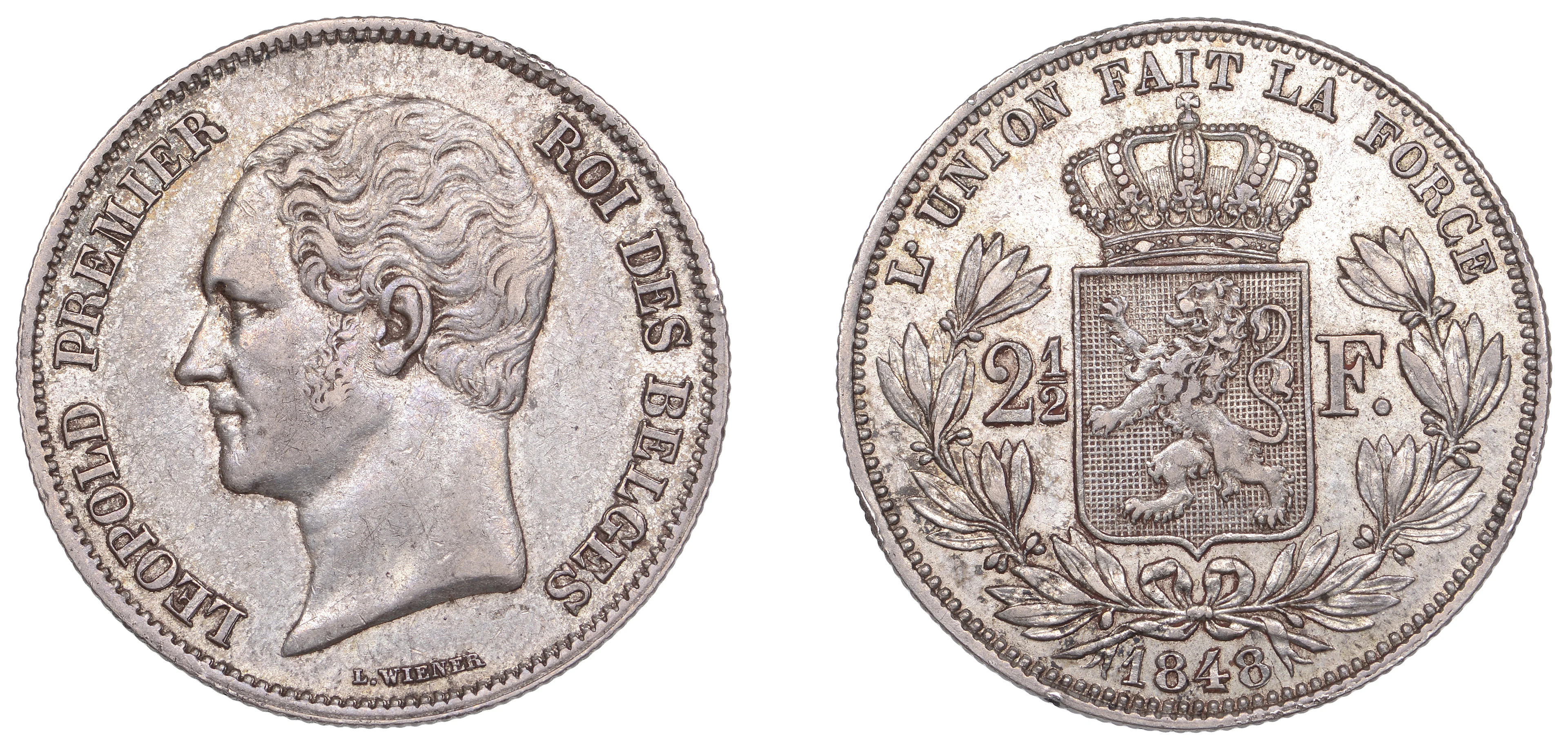 Belgium, Leopold I, Two-and-a-Half Francs, 1848, small head, Brussels