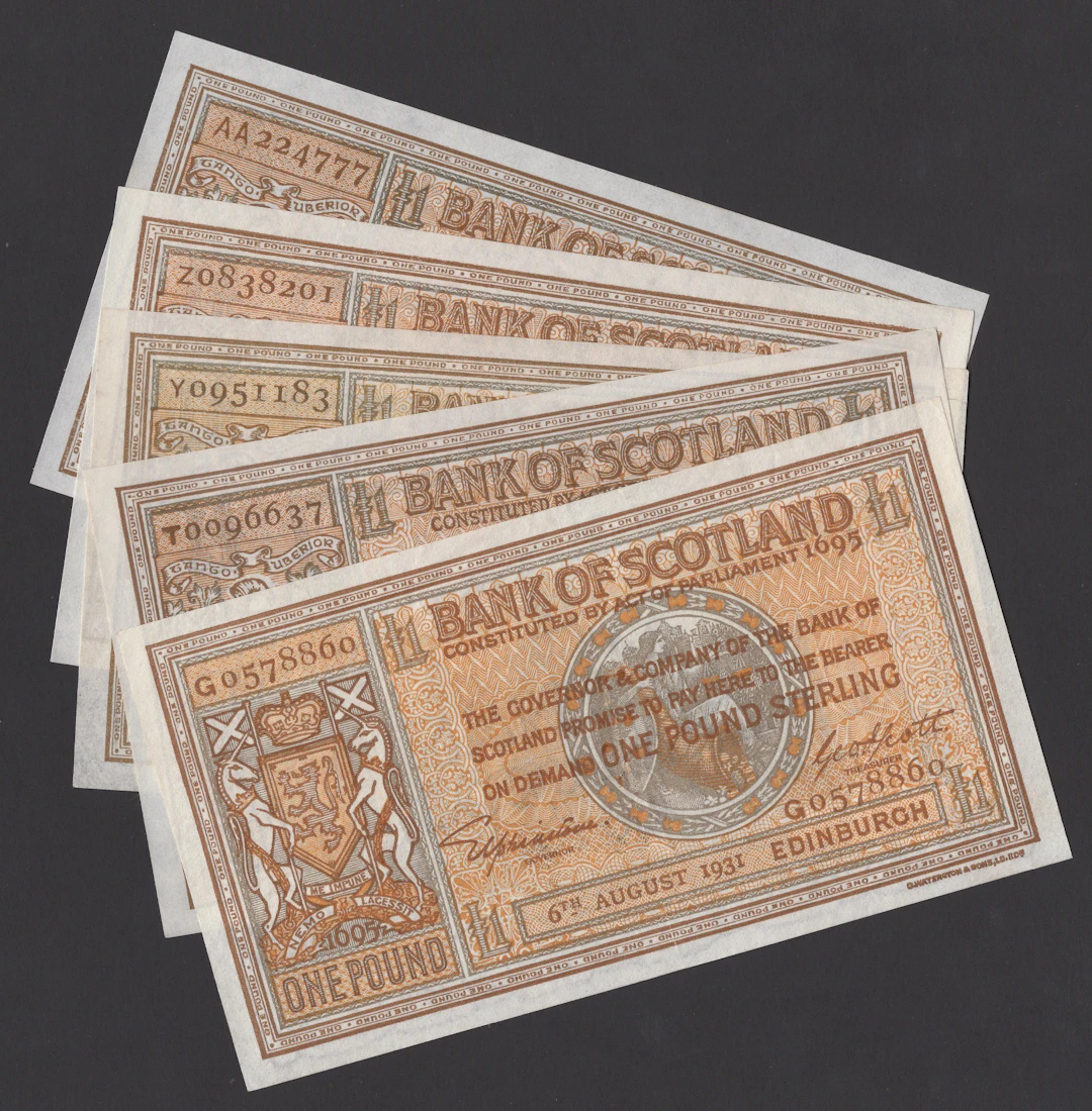 Bank of Scotland, £1 (5), 6 August 1931 (2), 7 May 1941, 2 June 1942
