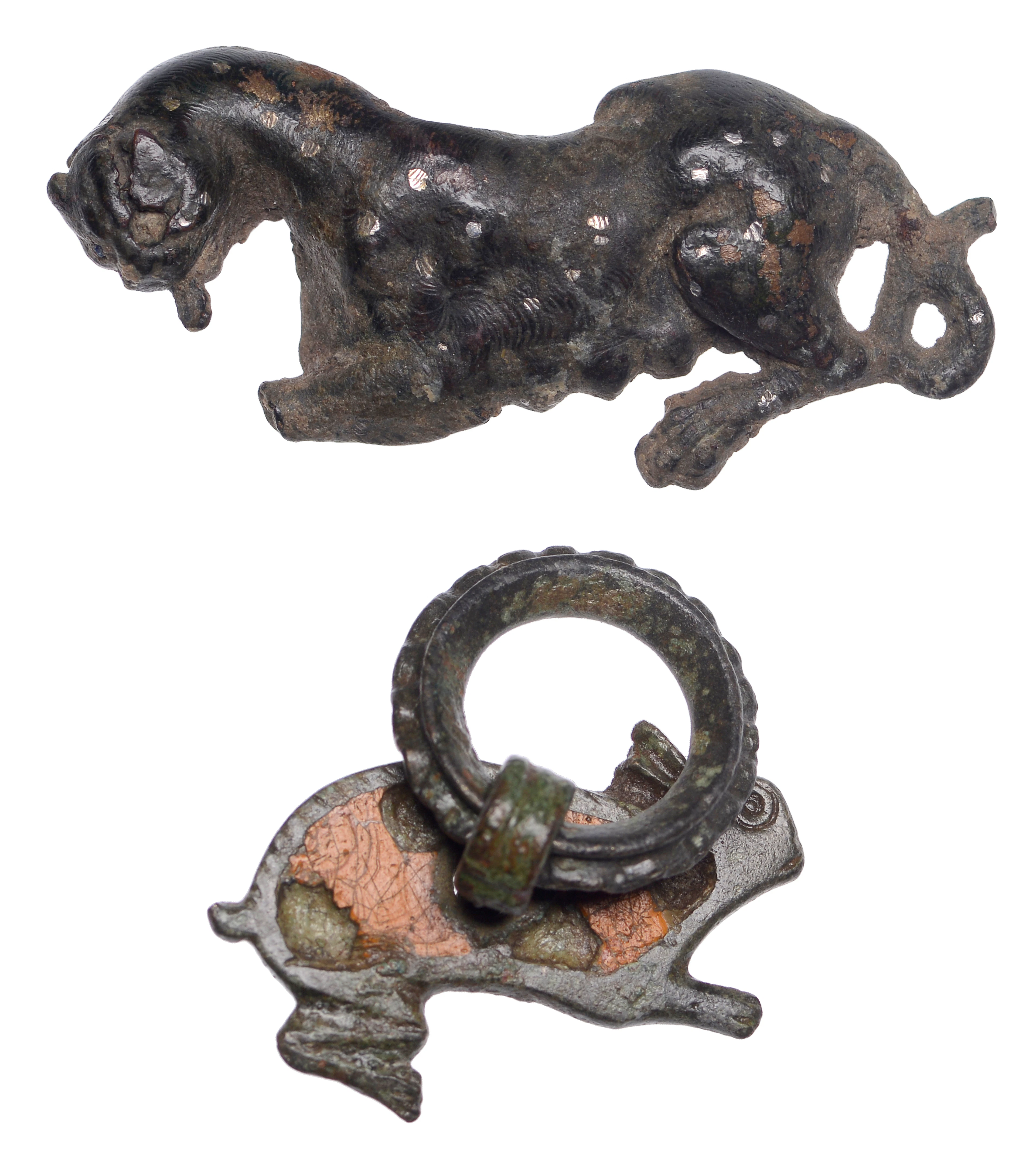 Roman, 2nd century AD, bronze zoomorphic mounts (2), first is a belt