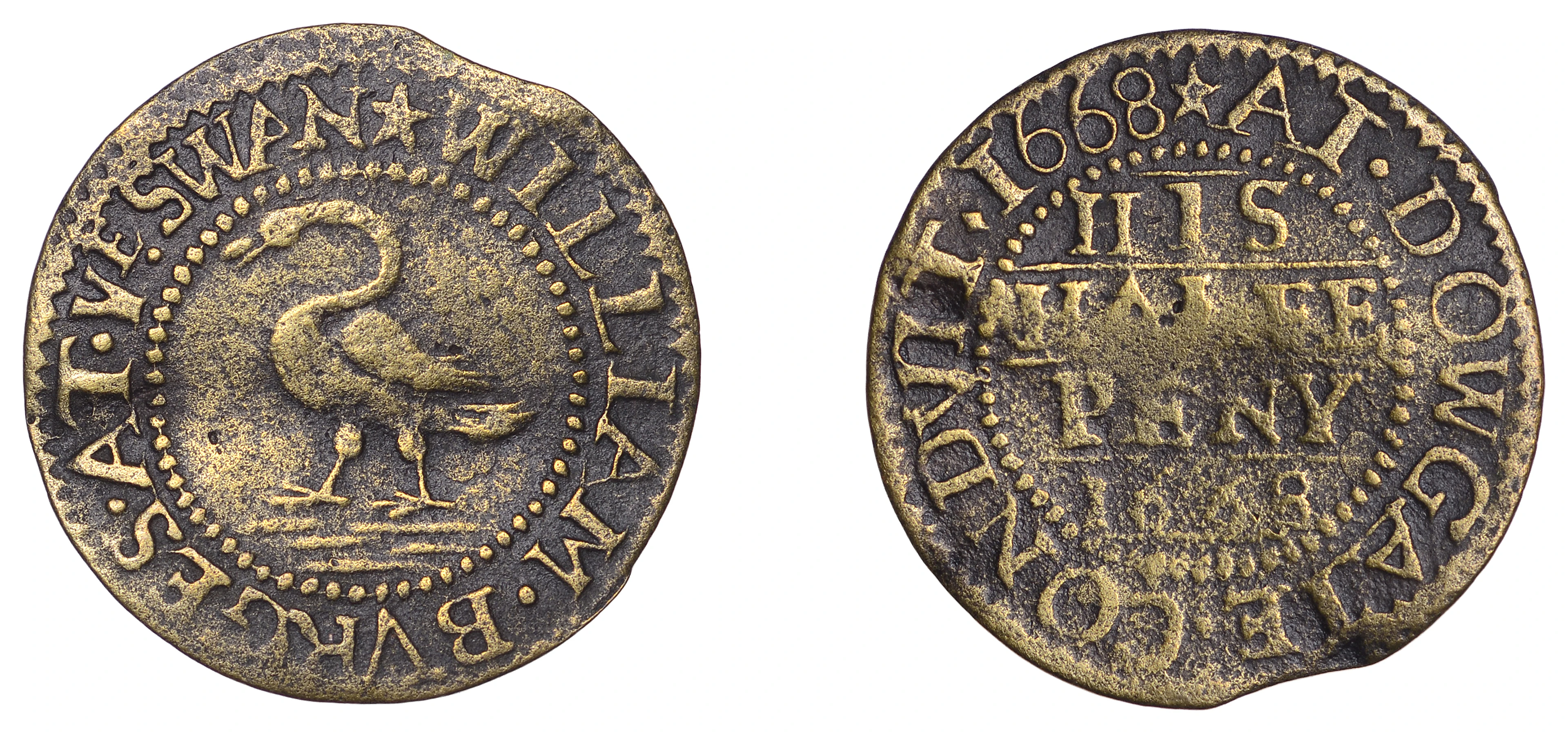 CITY, Dice Key [Custom House], William Dew, Halfpenny, 1668, 1.22g/3h