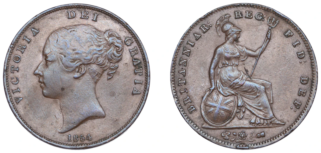 Victoria (1837-1901), Penny, 1854/3, plain trident, close colon (BMC