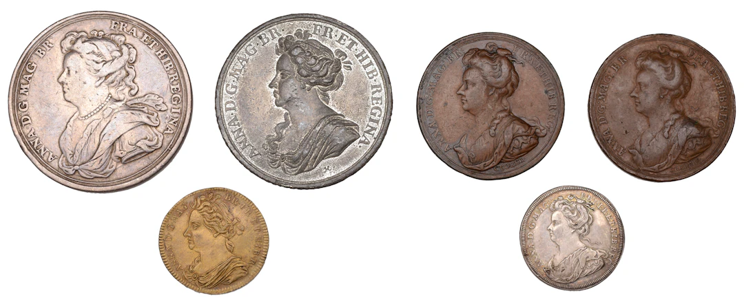 Anne and Prince George of Denmark, 1702, a silver medal by J. Croker