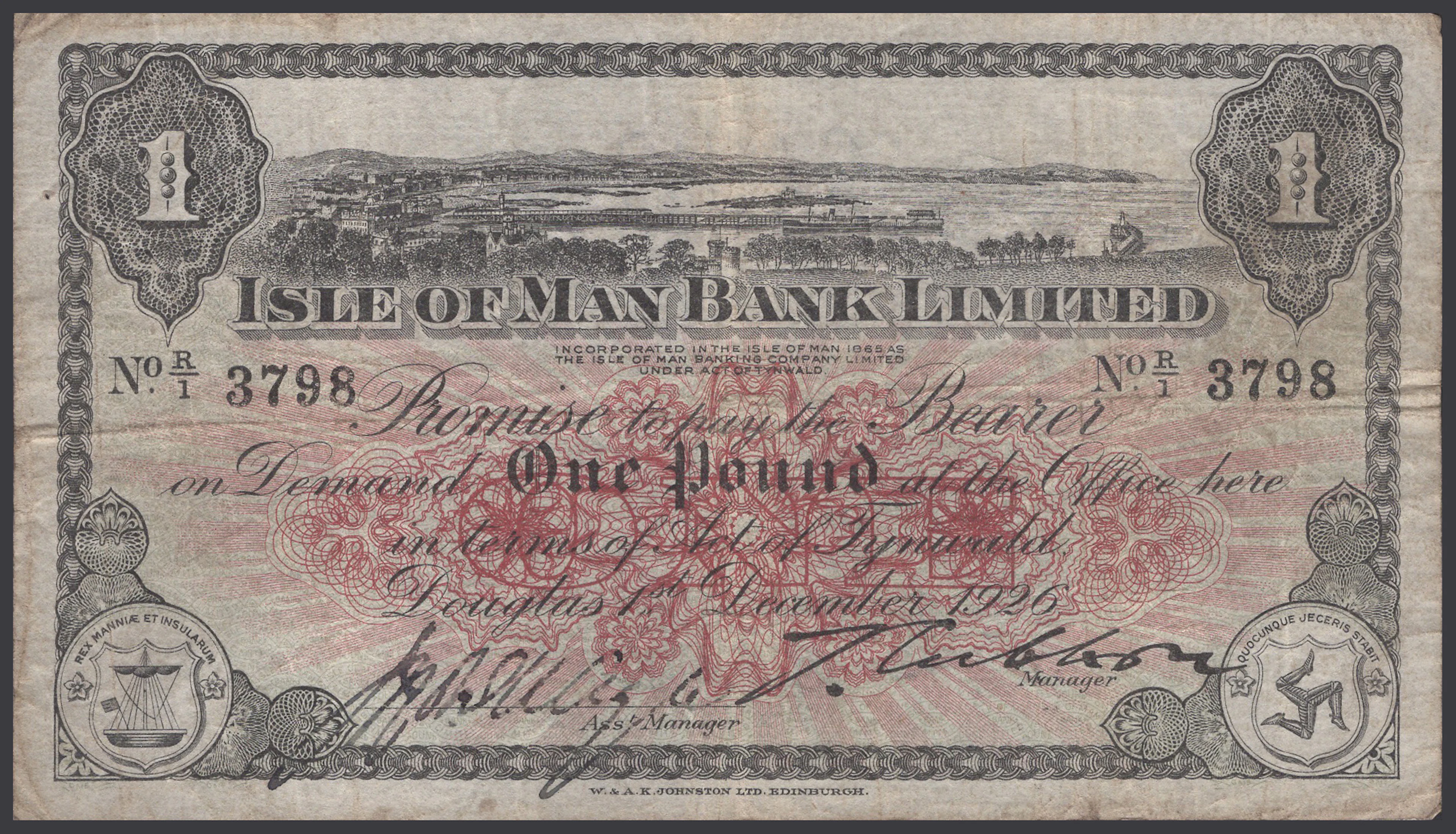 Isle of Man Bank Limited, £1, 1 December 1926, serial number R/1 3798