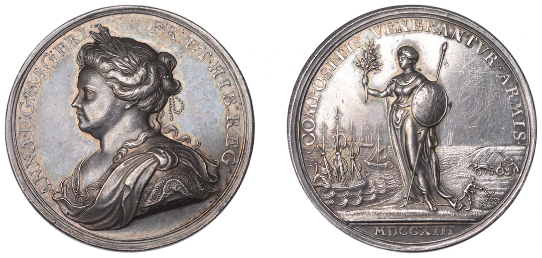 Peace of Utrecht, 1713, a silver medal by J. Croker, laureate and