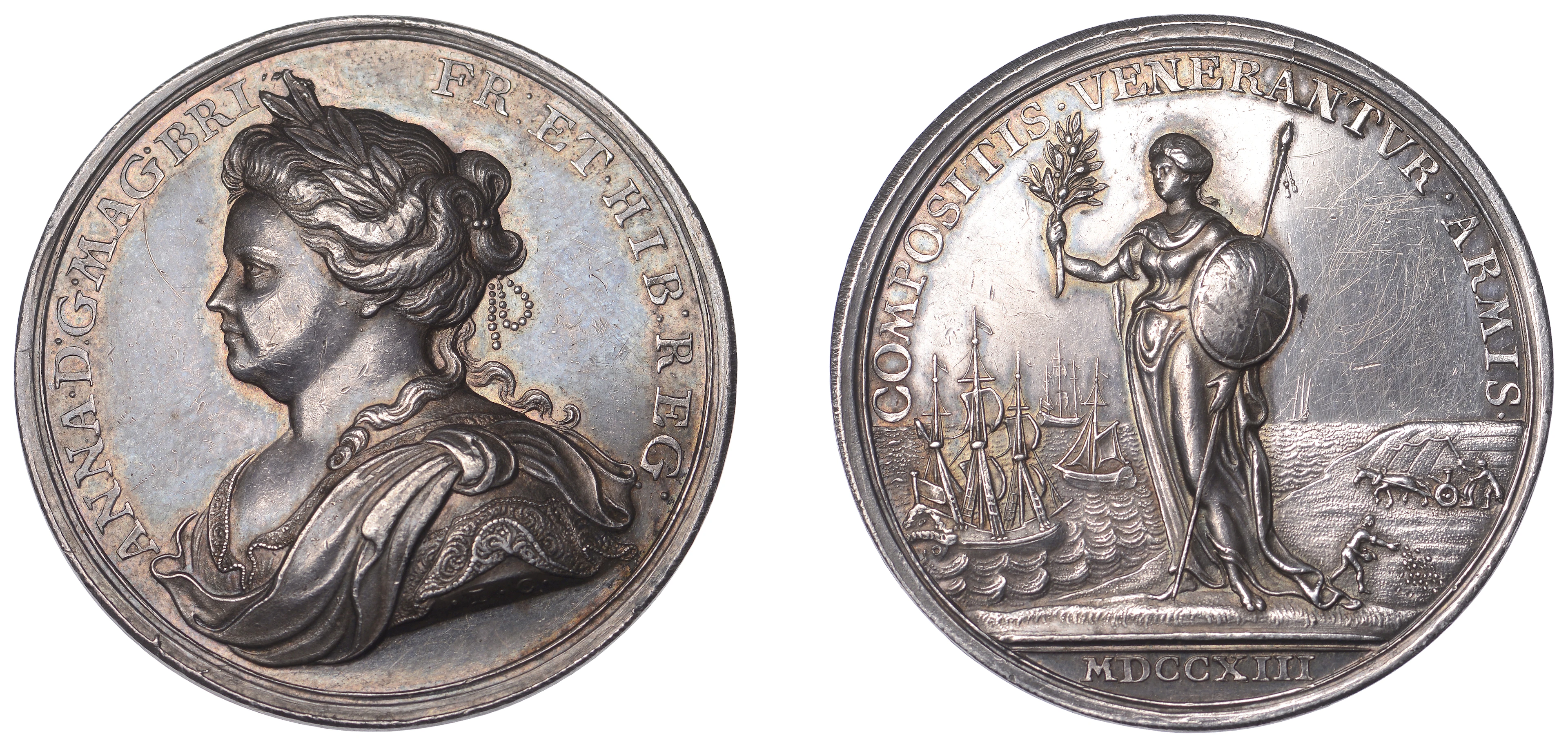 Peace of Utrecht, 1713, a silver medal by J. Croker, laureate and