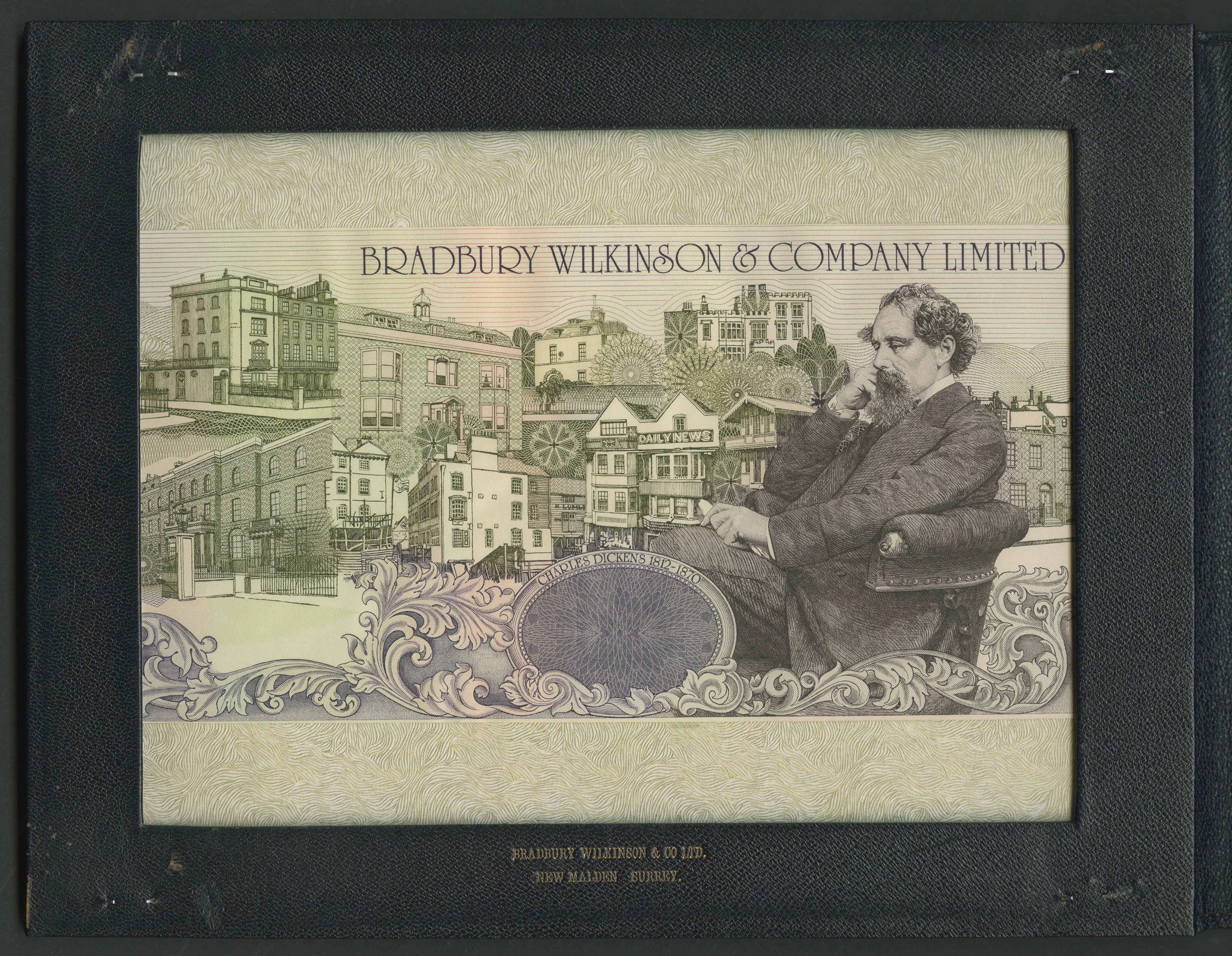 Bradbury Wilkinson, a leatherette folder containing the printing plate