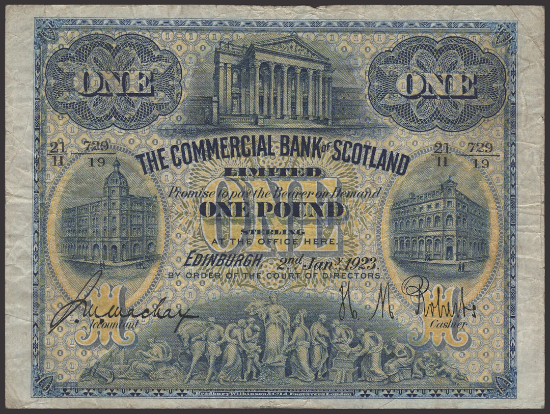 Commercial Bank of Scotland Limited, £1, 2 January 1923, serial number