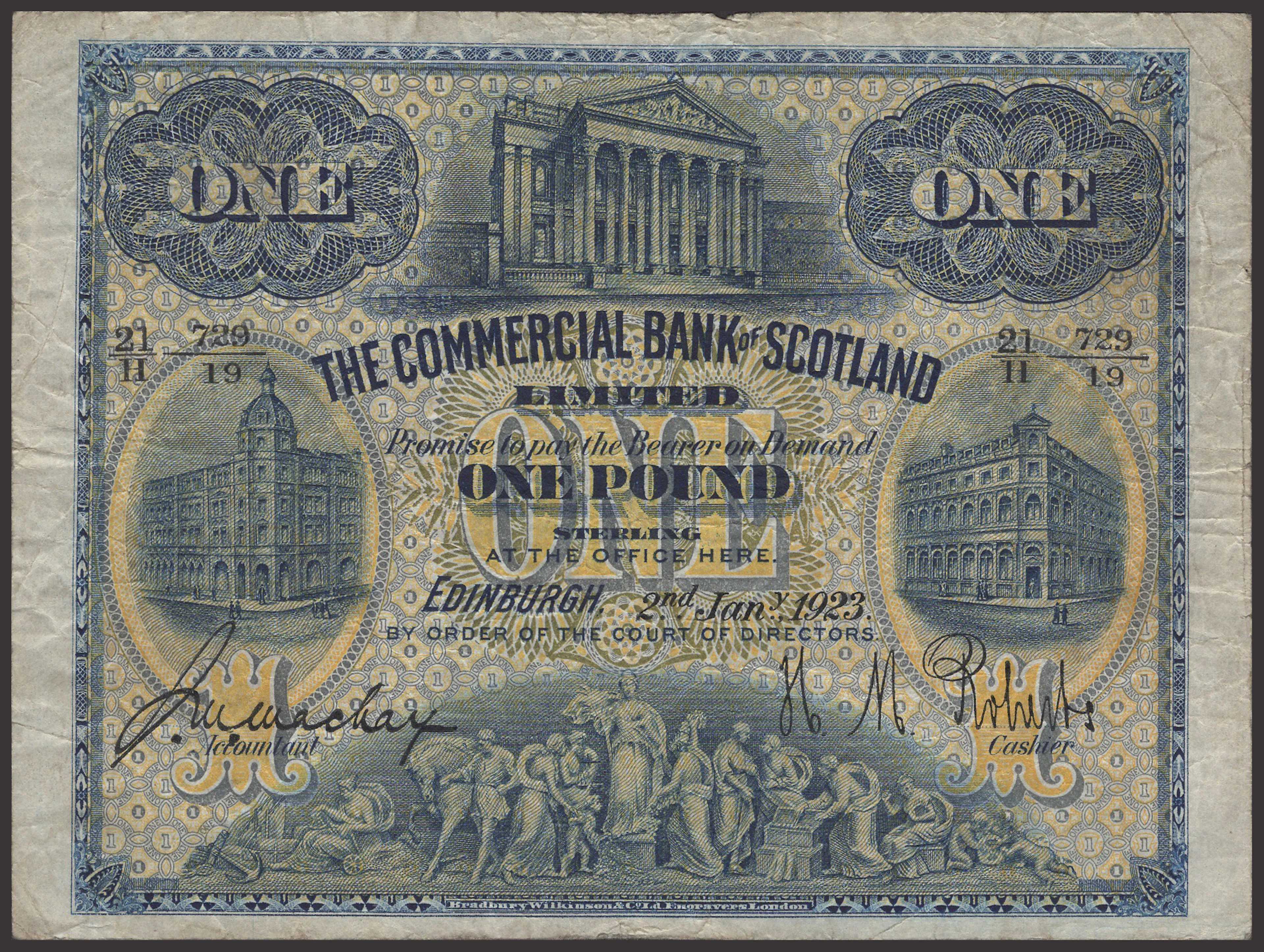Commercial Bank of Scotland Limited, £1, 2 January 1923, serial number