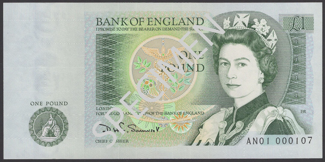 Bank of England, David H. F. Somerset, £1, 1981, serial number AN01