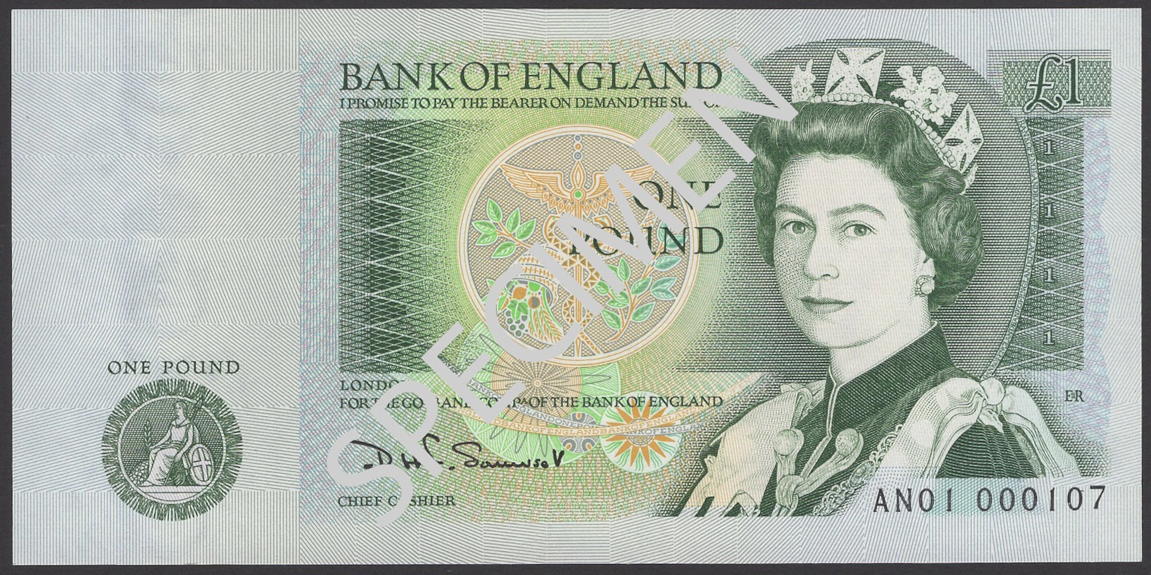 Bank of England, David H. F. Somerset, £1, 1981, serial number AN01