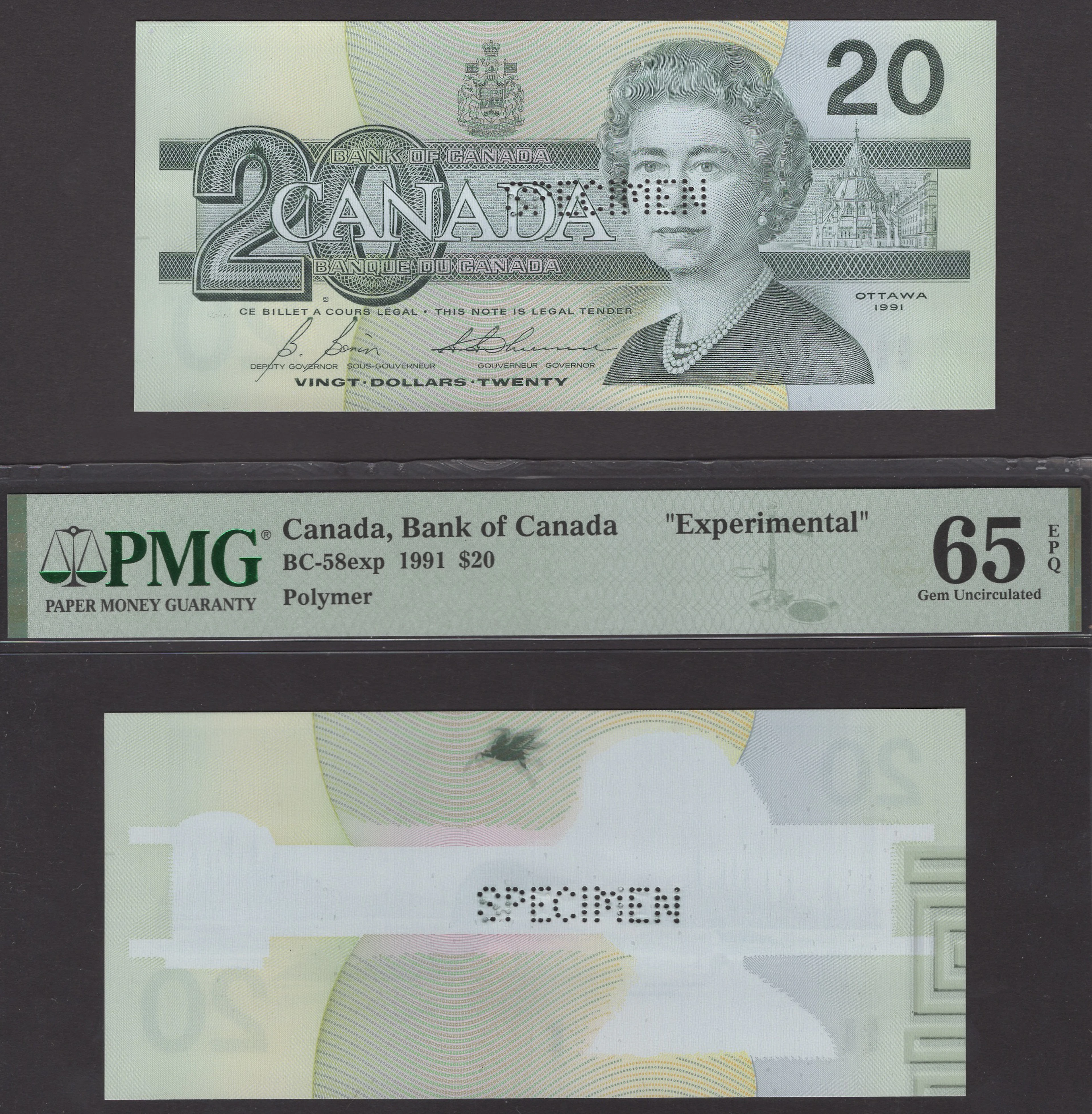 Bank of Canada, a set of experimental polymer trials for $5, 1991
