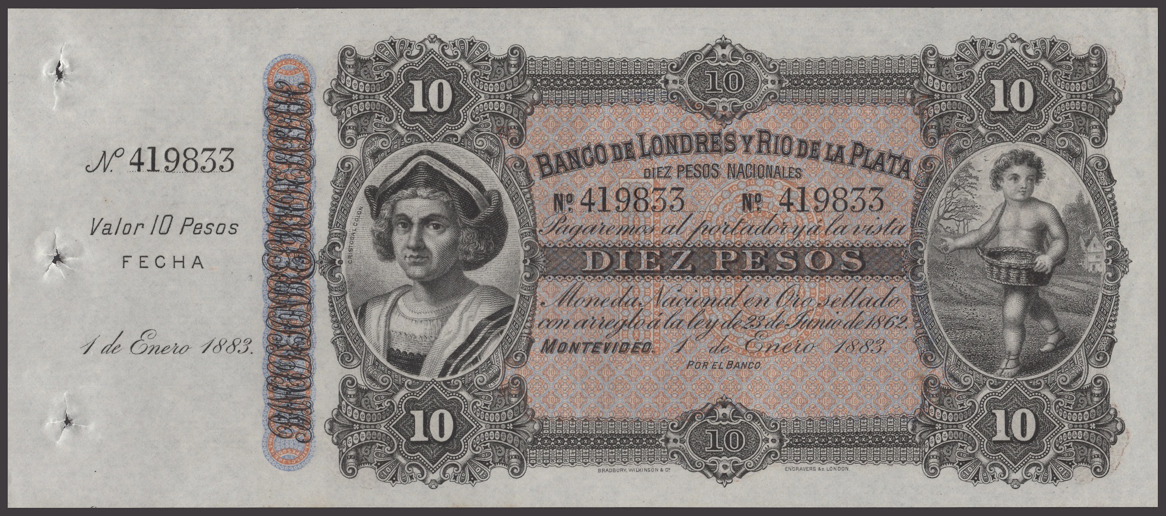 Banco de Londres y Rio de la Plata, unissued 10, 50 and 100 Pesos