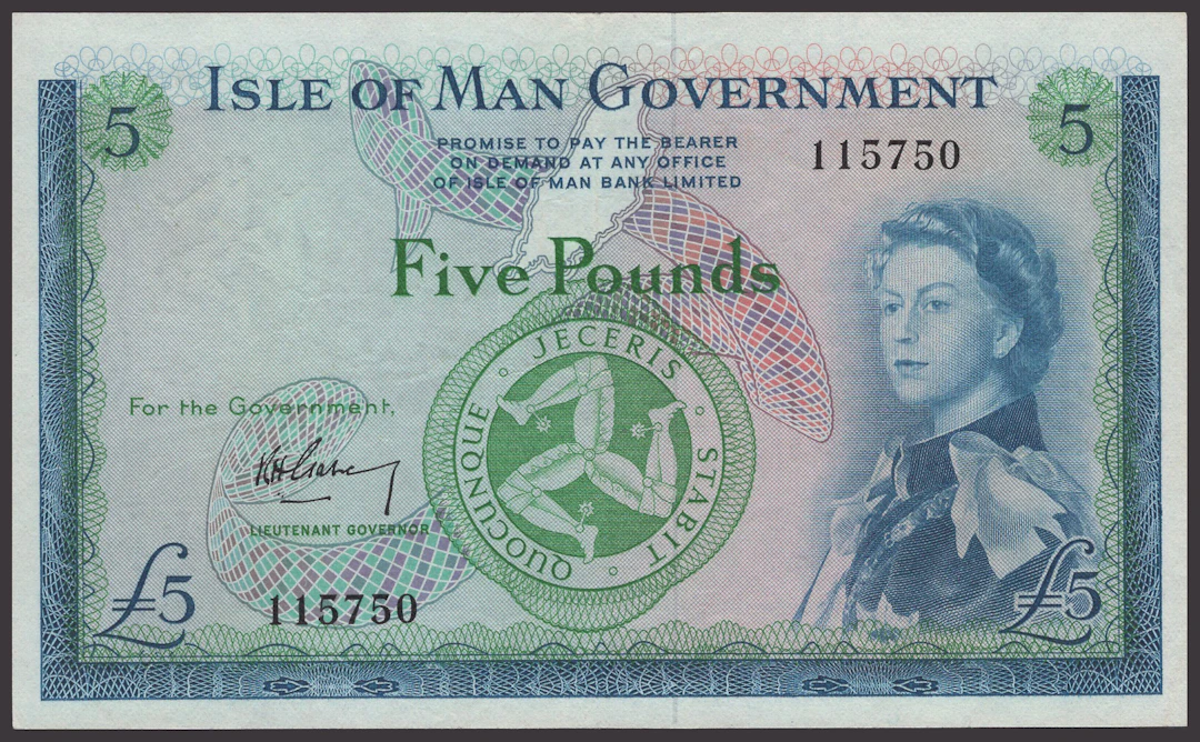 Isle of Man Government, R.H.Garvey, £5, ND (1956), serial number 115750