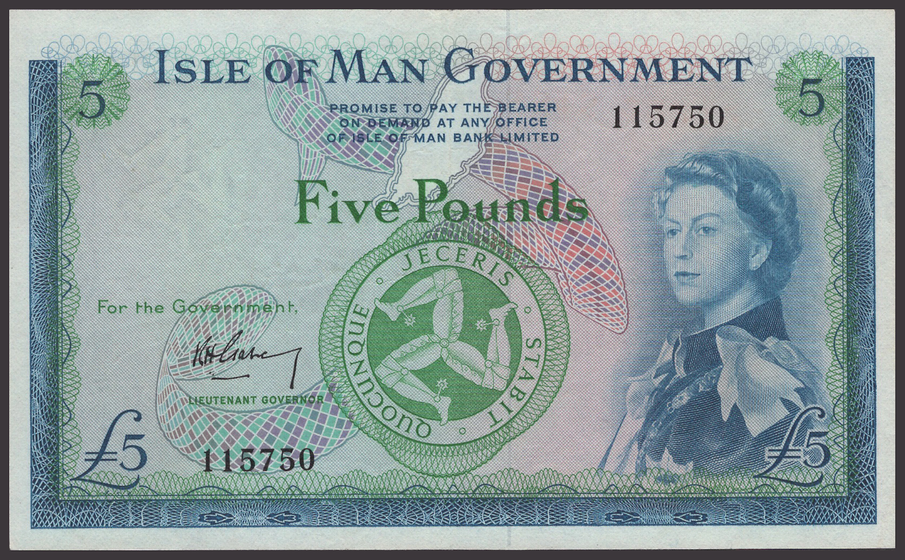 Isle of Man Government, R.H.Garvey, £5, ND (1956), serial number 115750