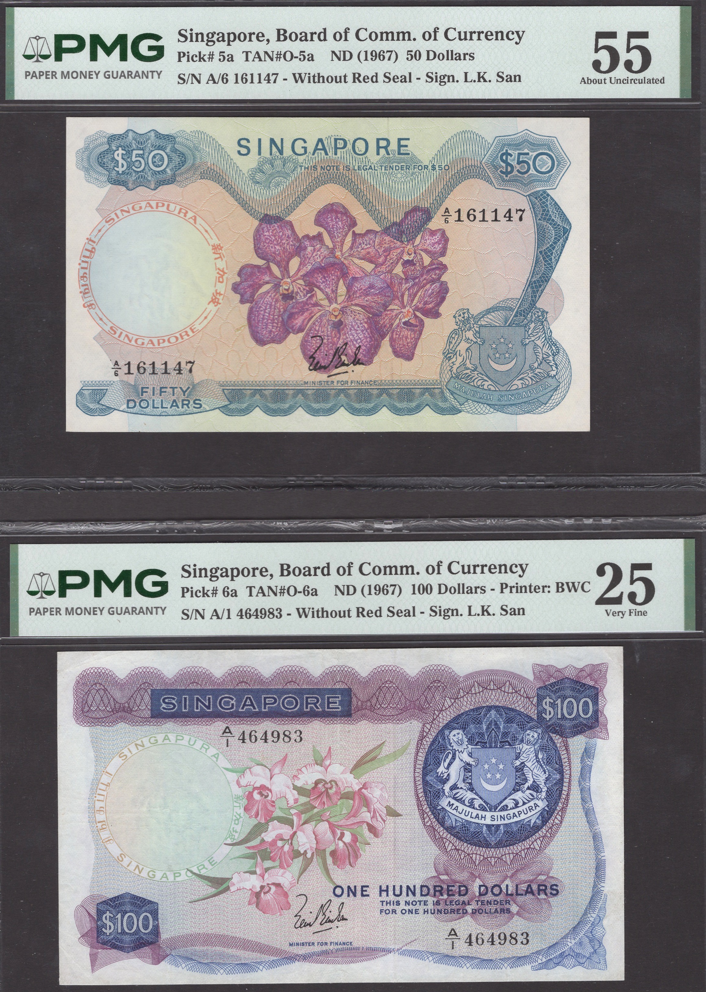 Board of Commissioners of Currency, Singapore, $5, $10, $50, and $100