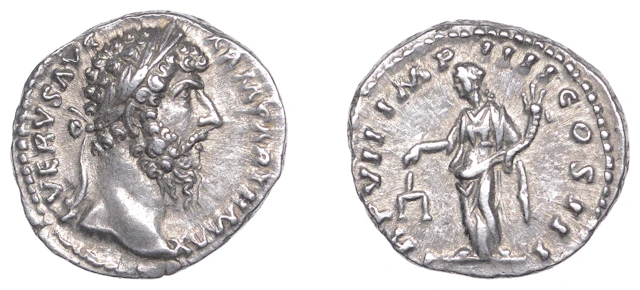Lucius Verus (161-169), Denarius, 166-7, laureate head right, l vervs