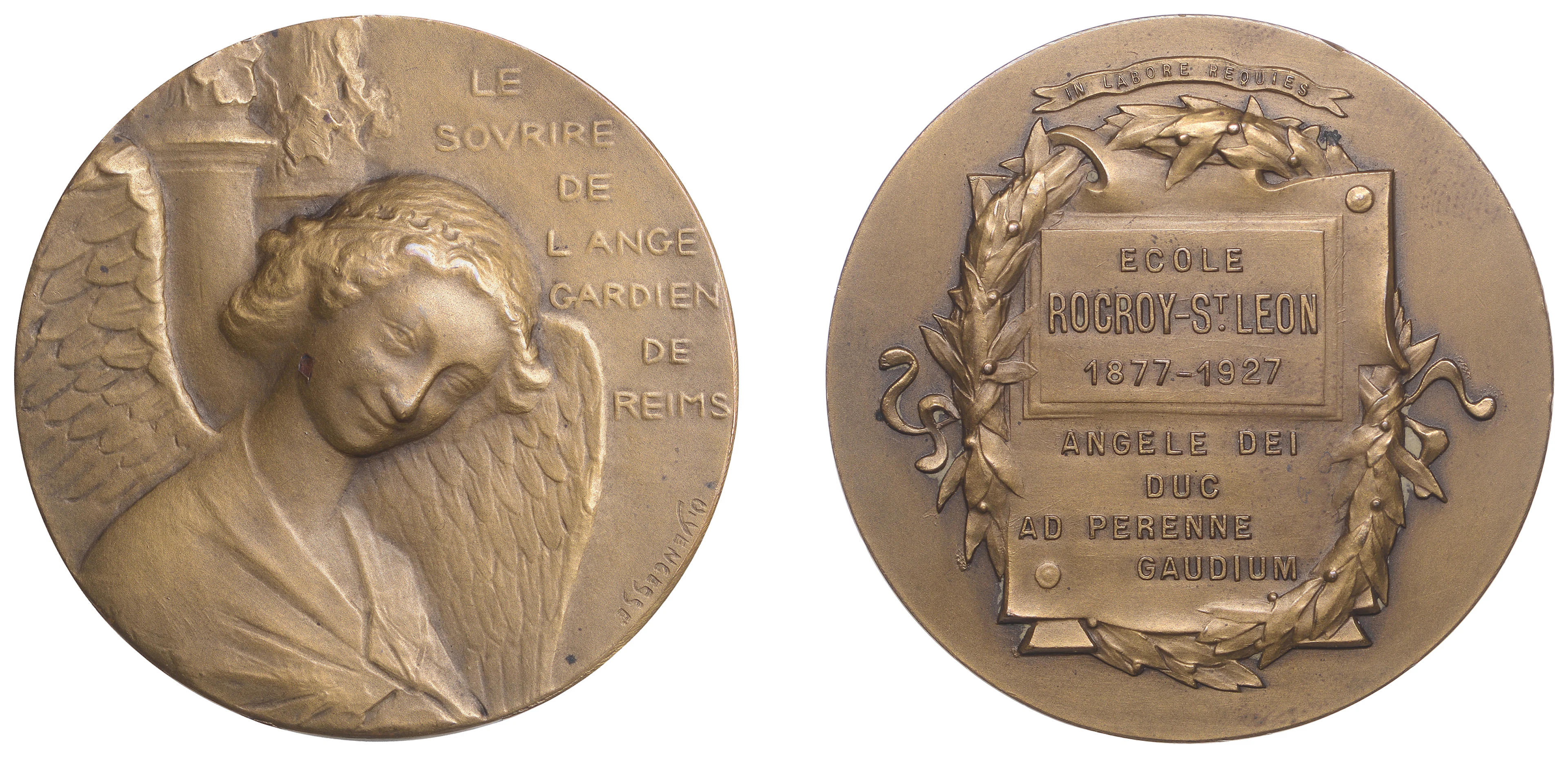 FRANCE, L’Ange de Reims [The Angel of Rheims], 1914, a bronze medal