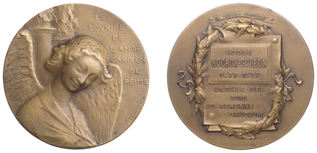 FRANCE, L’Ange de Reims [The Angel of Rheims], 1914, a bronze medal